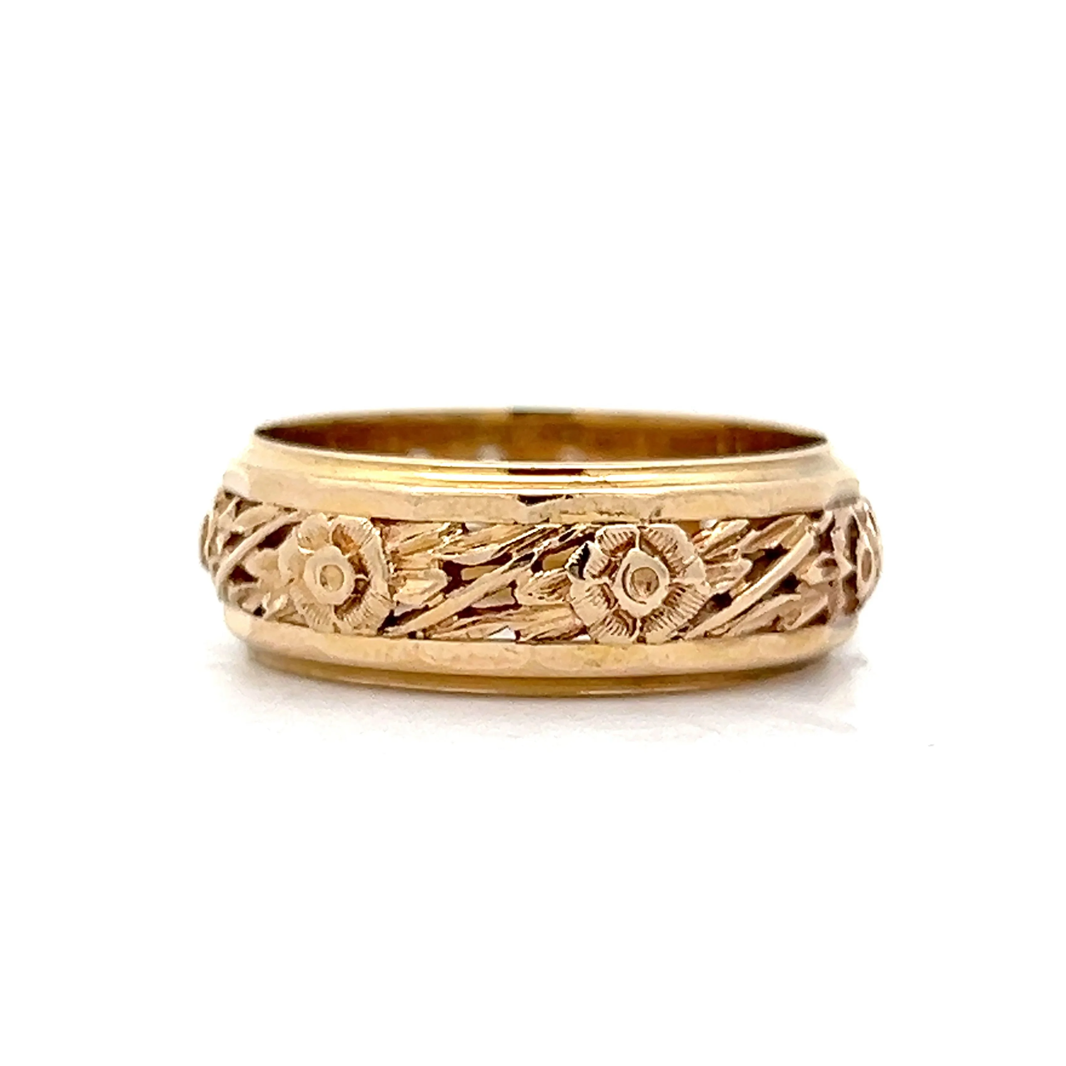 Vintage Mid-Century Men's Floral Band in 14k Yellow Gold - Image 3