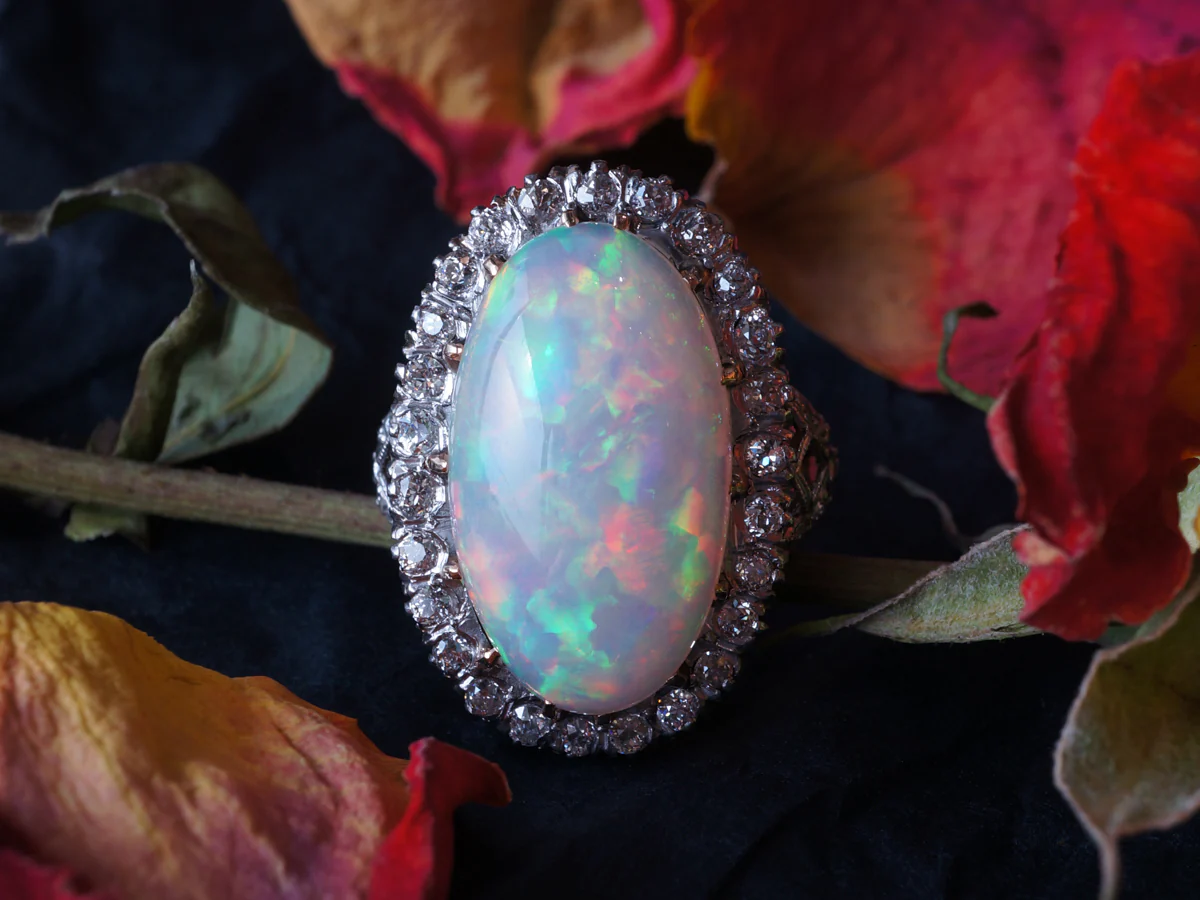 Vintage Mid-Century Opal & Diamond Cocktail Ring - Image 5