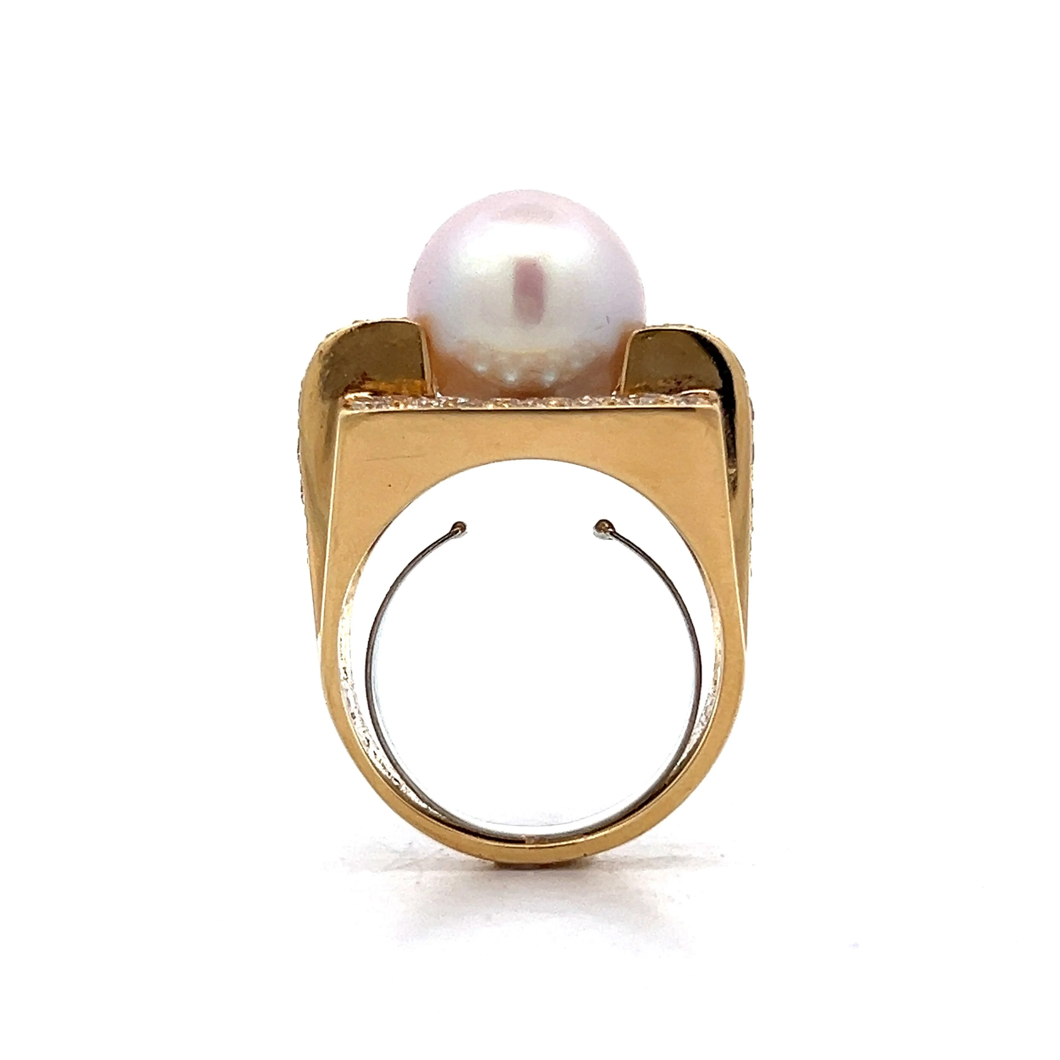 Vintage Mid-Century Pearl & Diamond Ring in 18k - Image 4