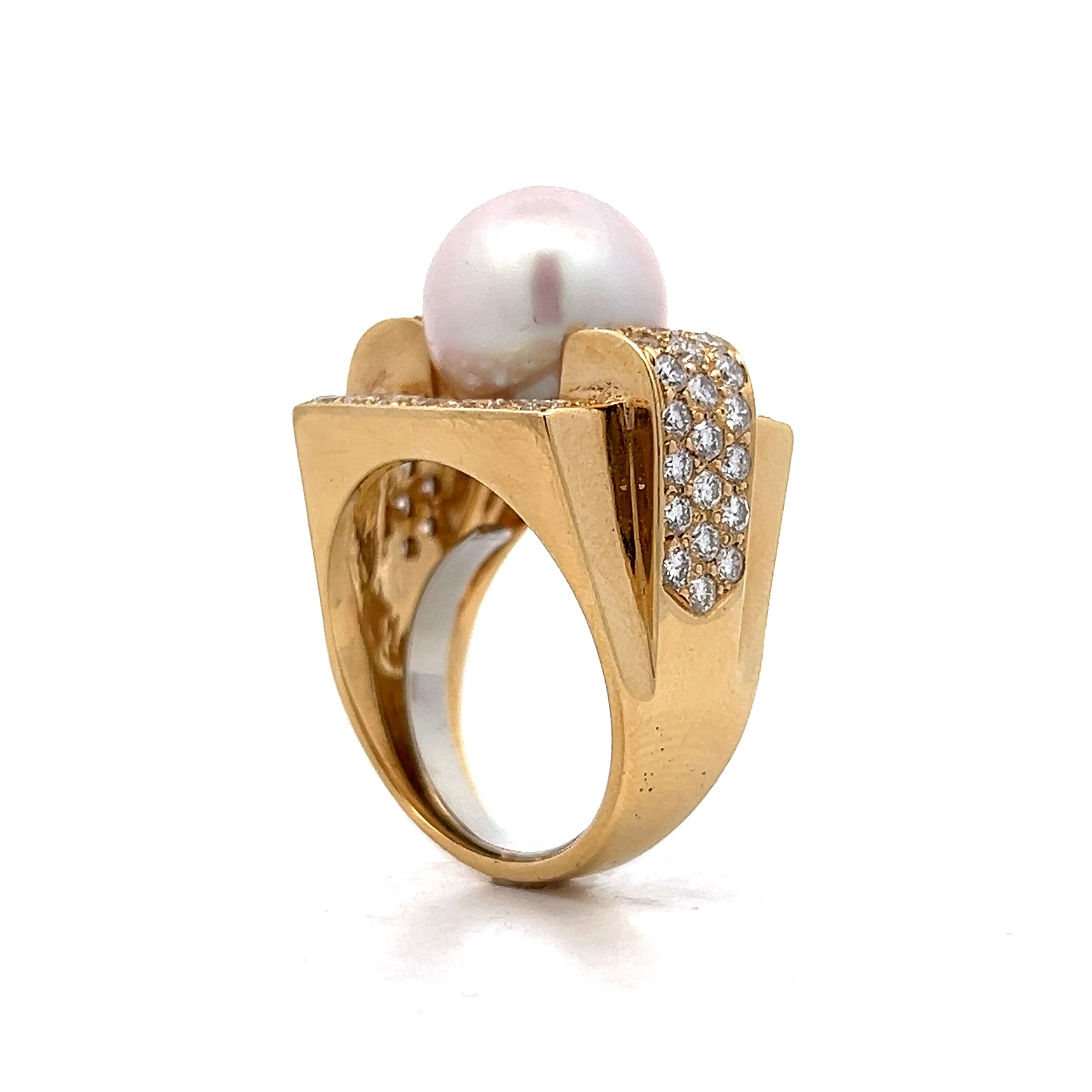 Vintage Mid-Century Pearl & Diamond Ring in 18k - Image 5