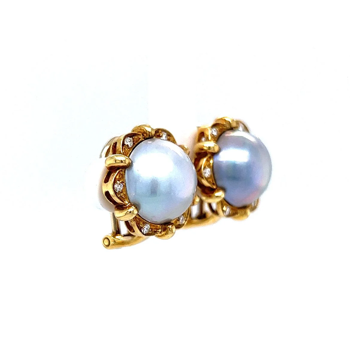 Vintage Mid-Century Pearl Earrings w/ Diamonds - Image 3
