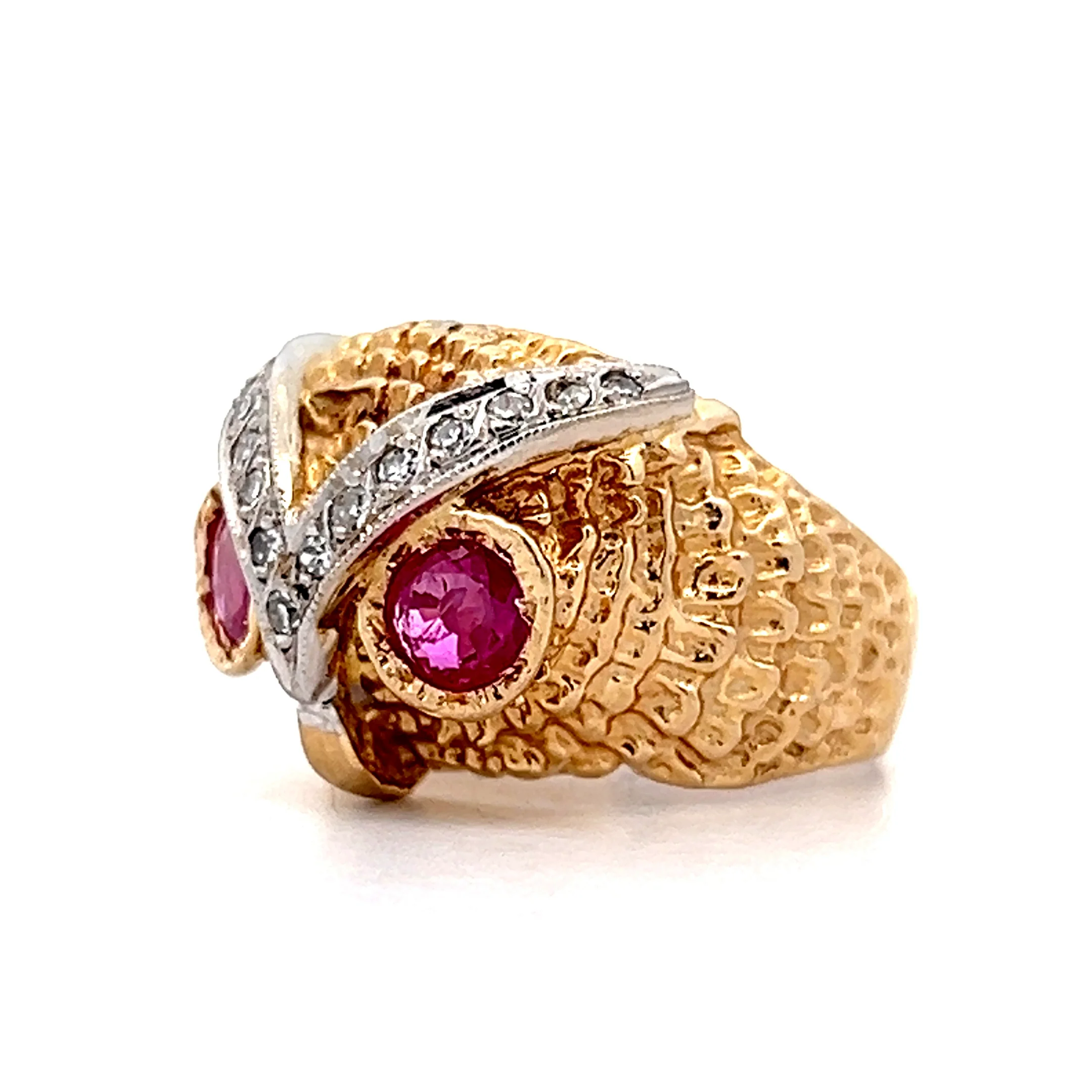 Vintage Mid-Century Ruby & Diamond Cocktail Ring in 18k - Image 2