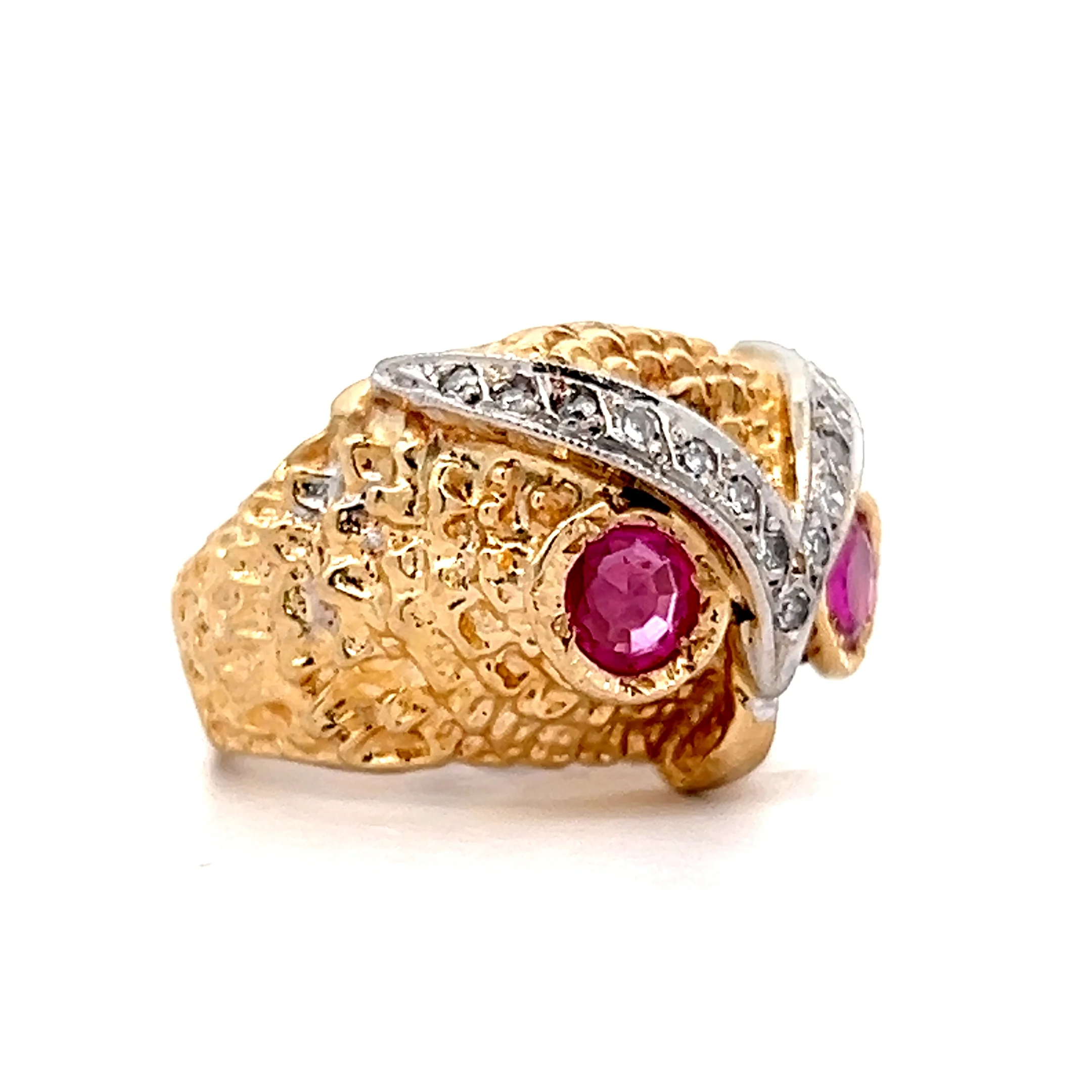 Vintage Mid-Century Ruby & Diamond Cocktail Ring in 18k - Image 3