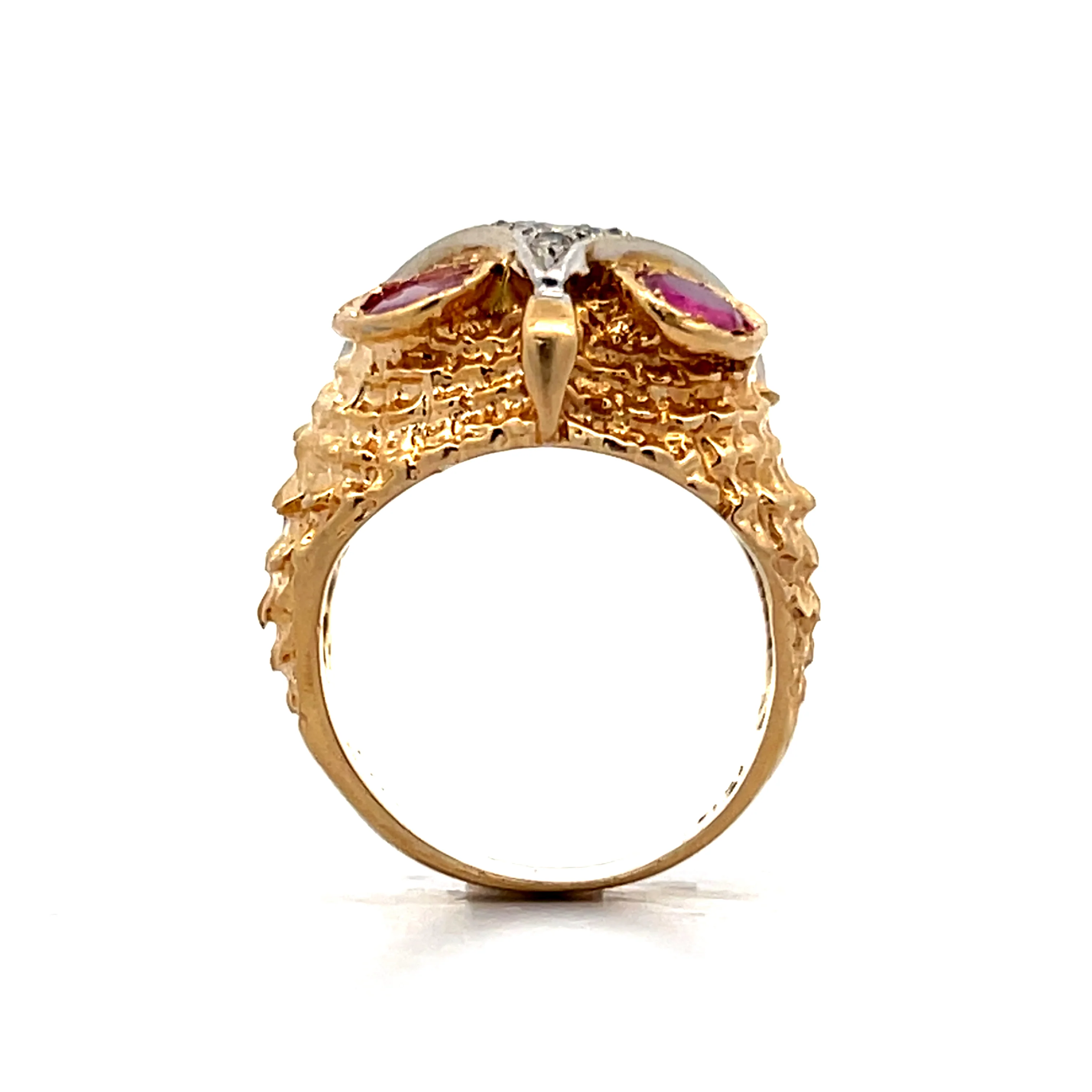 Vintage Mid-Century Ruby & Diamond Cocktail Ring in 18k - Image 4
