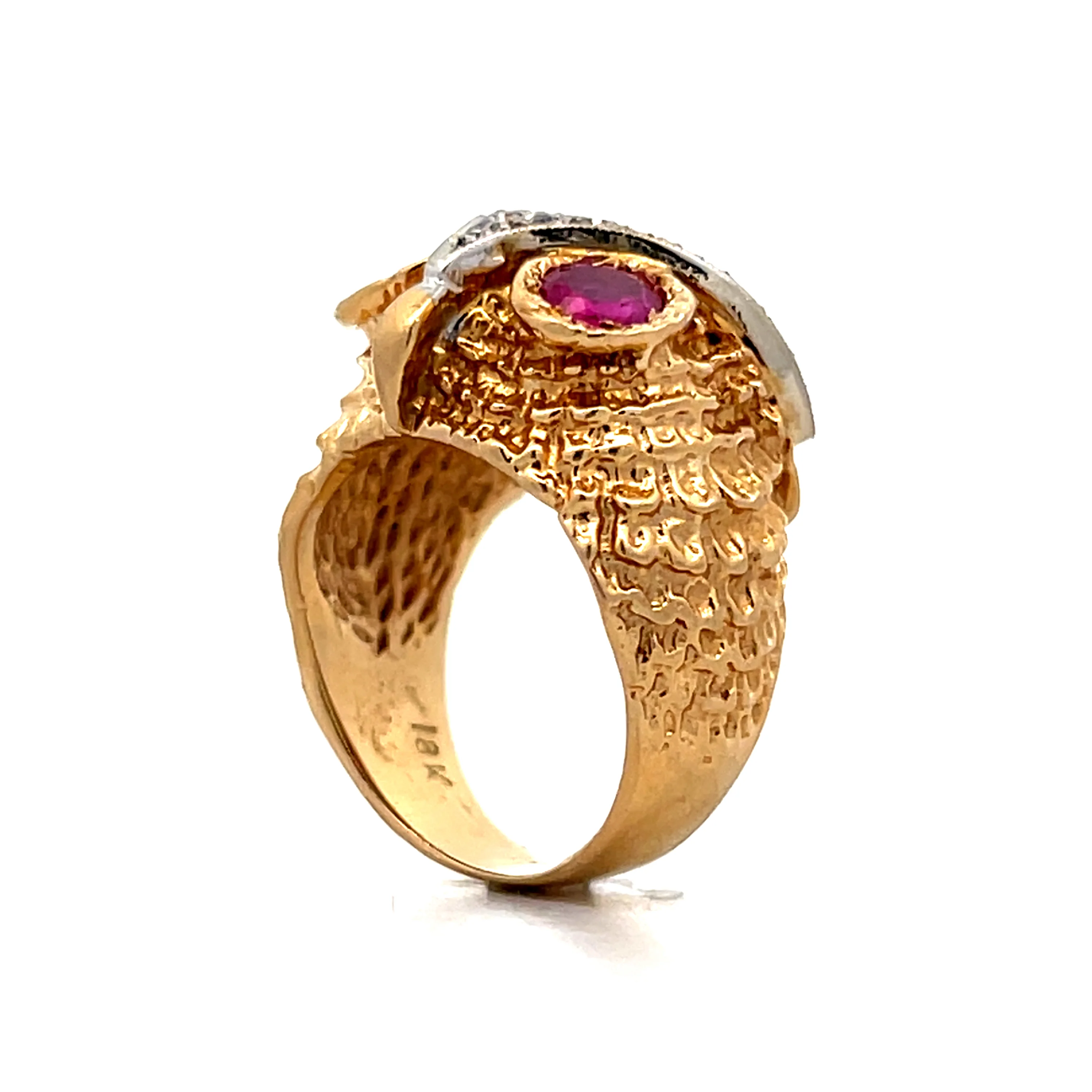 Vintage Mid-Century Ruby & Diamond Cocktail Ring in 18k - Image 5