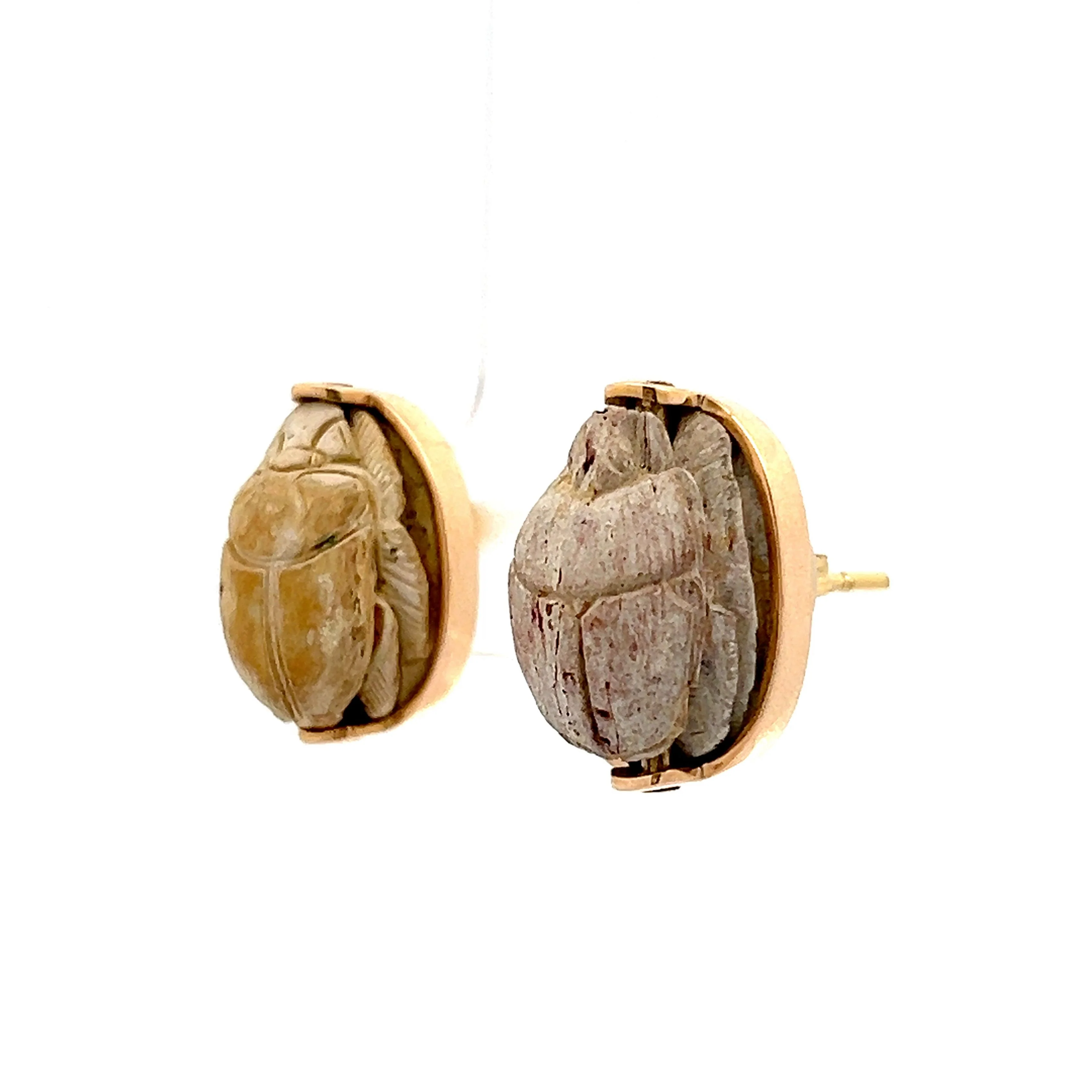 Vintage Mid-Century Scarab Beetle Earrings in 18k - Image 2