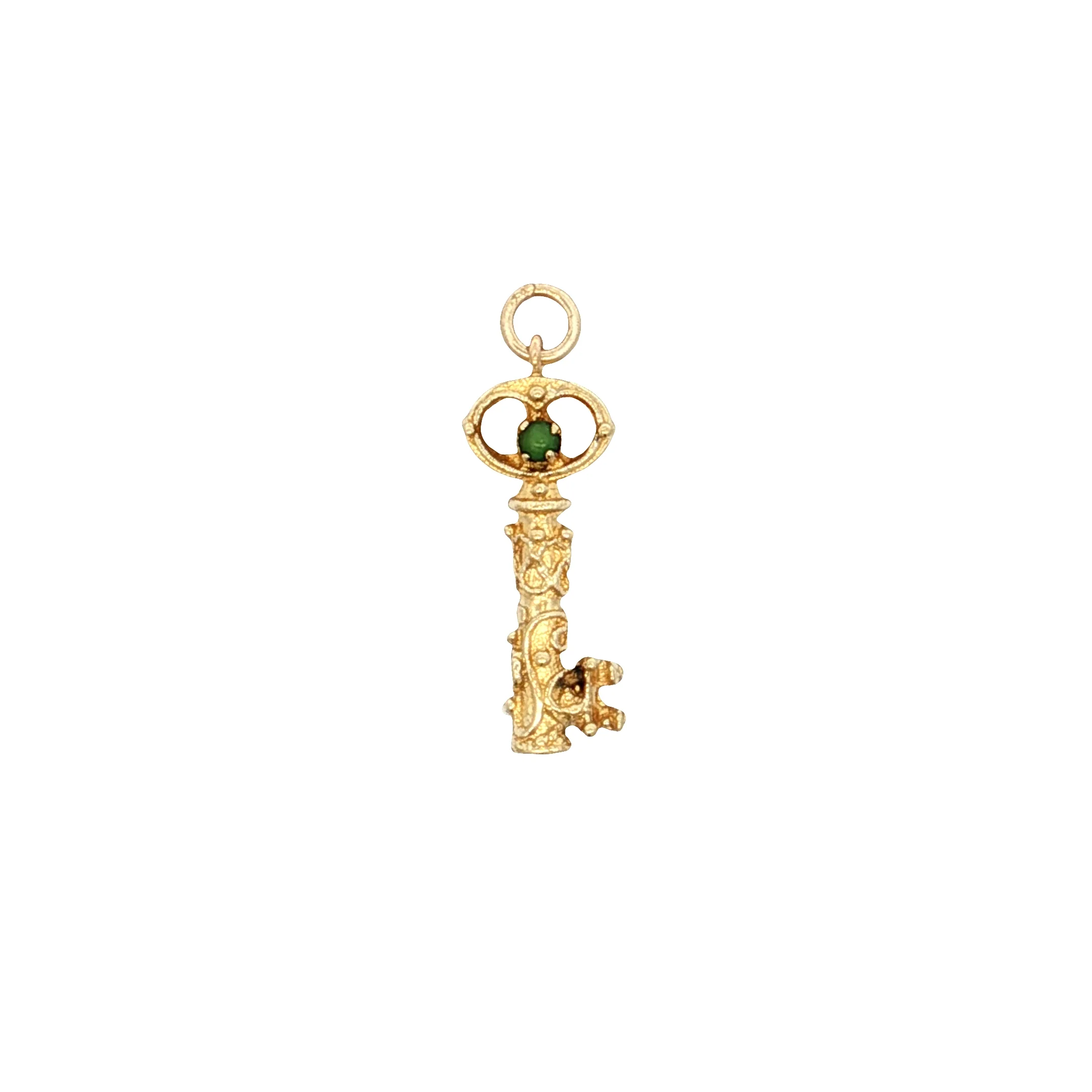 Vintage Mid-Century Skeleton Key Charm 18k Yellow Gold
