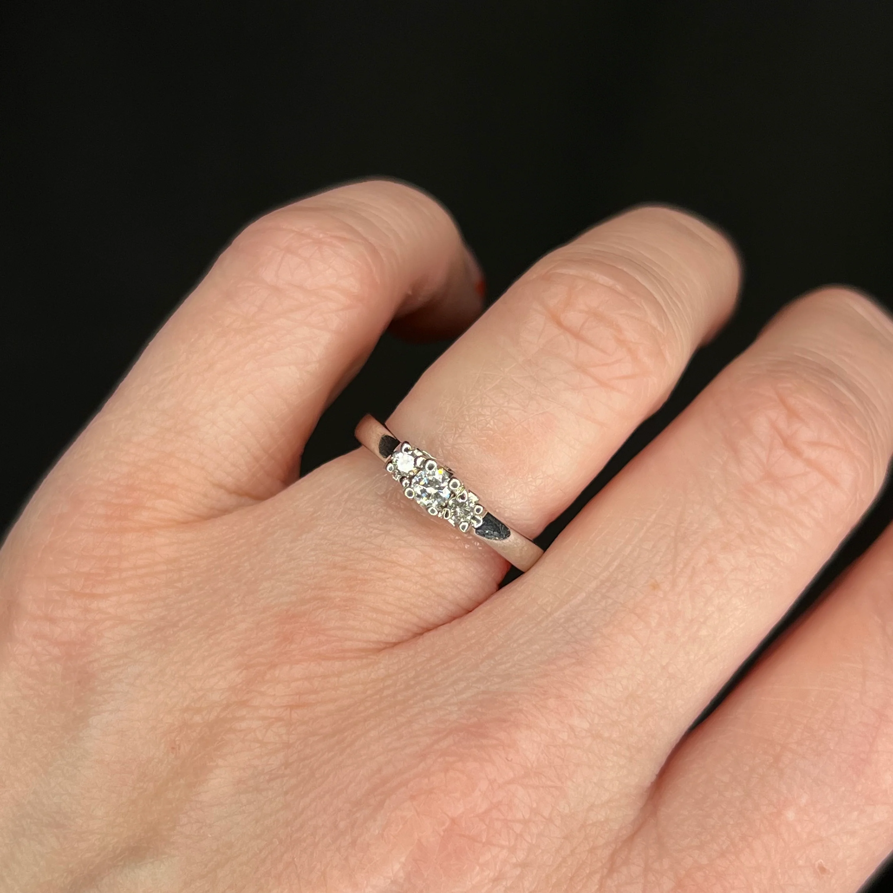 Vintage Mid-Century Three Stone Diamond Engagement Ring in 14k - Image 6