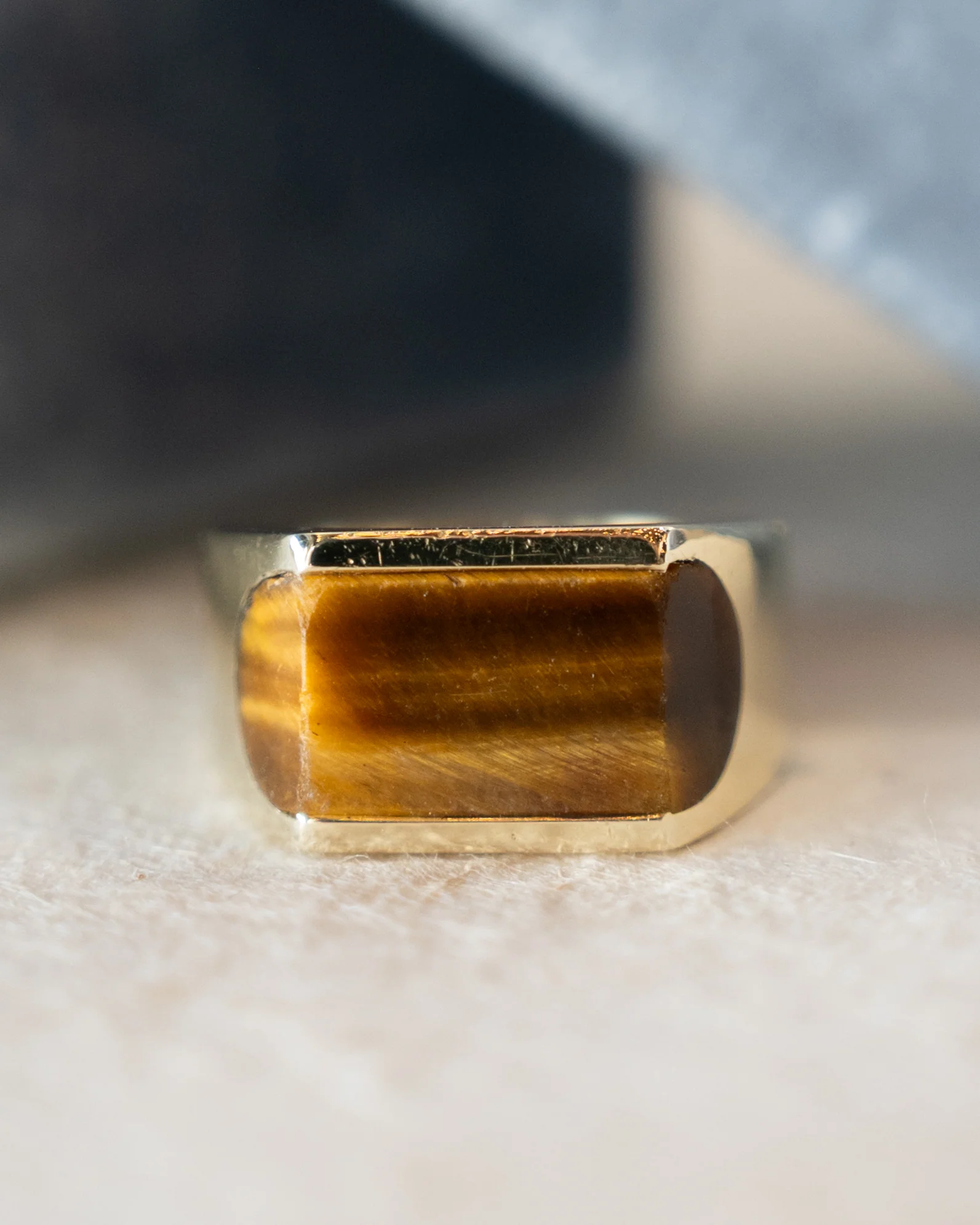 Vintage Mid-Century Tigers Eye Cocktail Ring 14k - Image 7