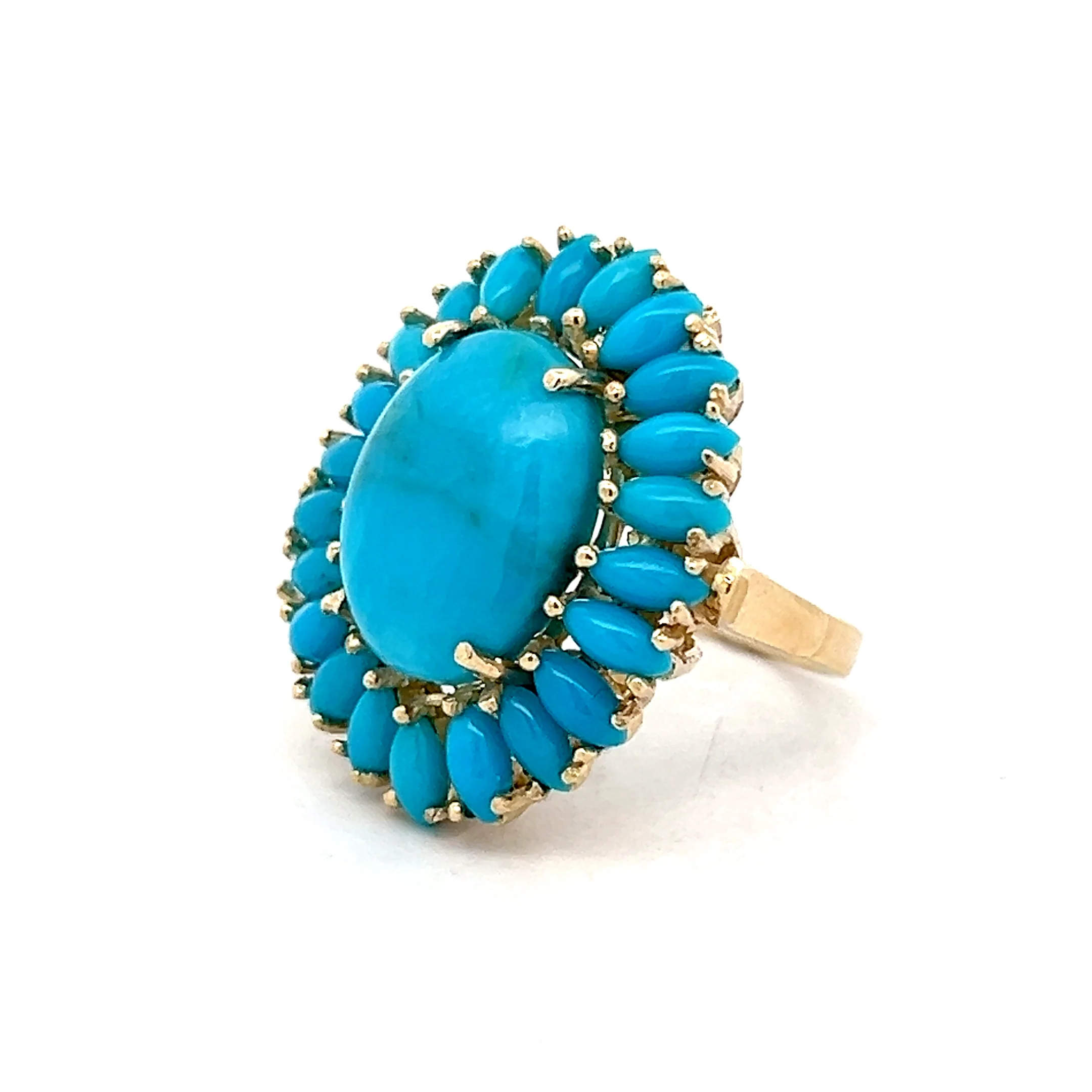 Vintage Mid-Century Turquoise Cocktail Ring in 14k - Image 2