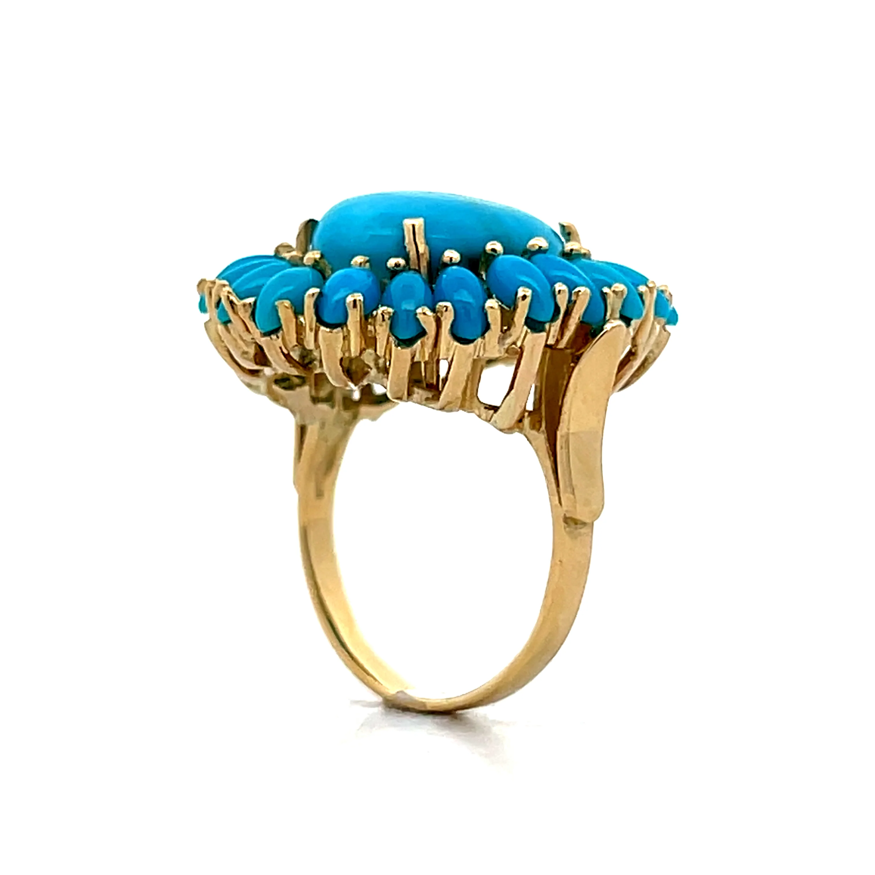 Vintage Mid-Century Turquoise Cocktail Ring in 14k - Image 4