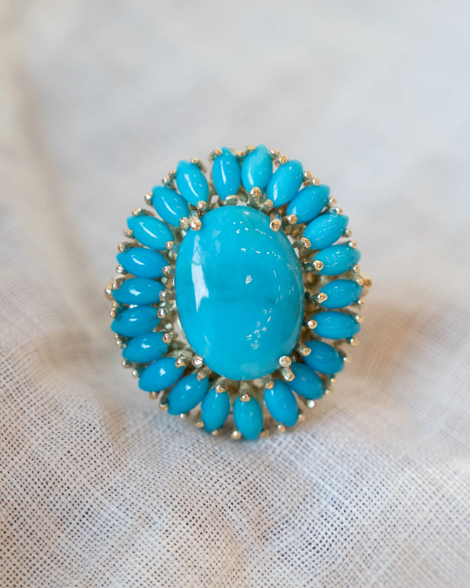 Vintage Mid-Century Turquoise Cocktail Ring in 14k - Image 6