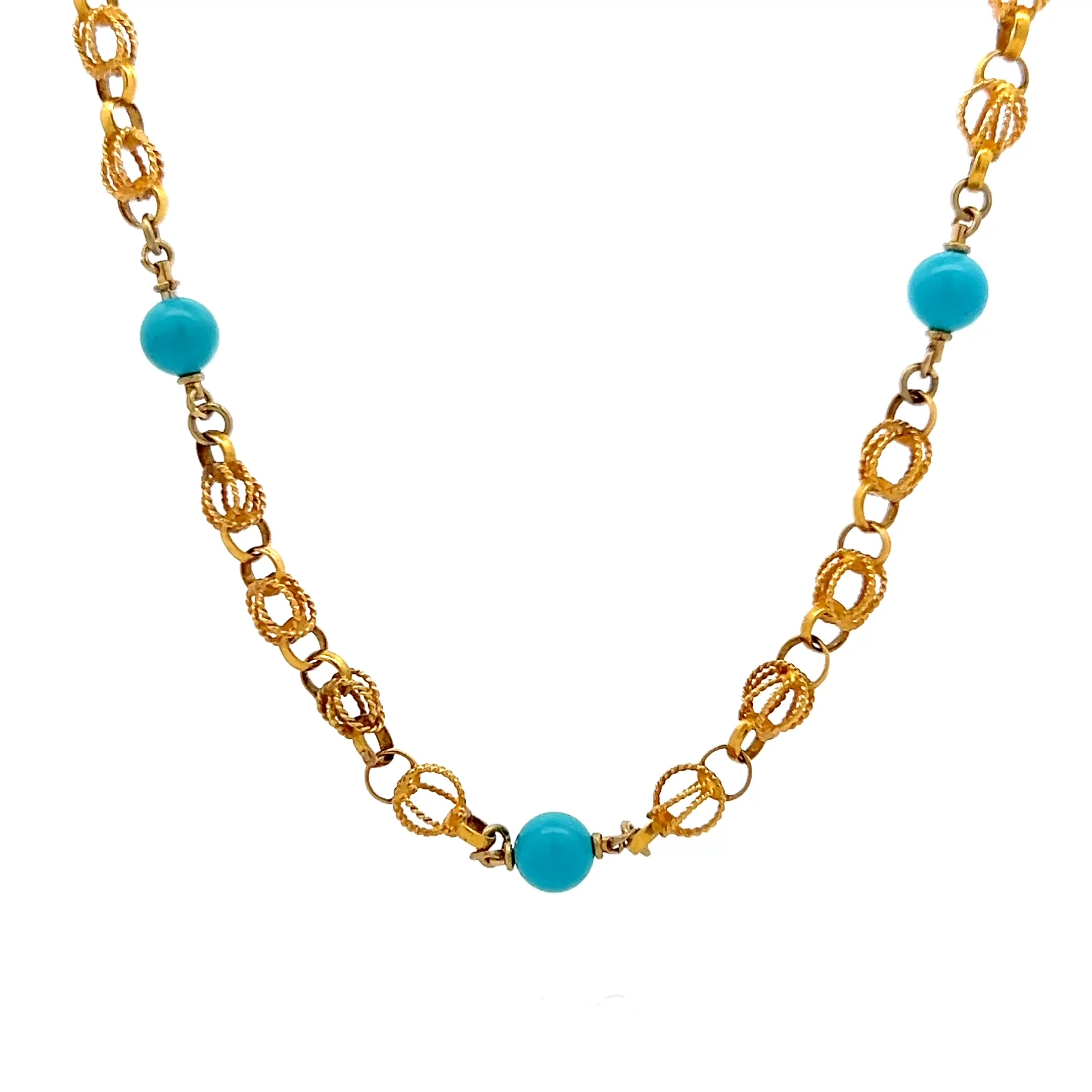 Vintage Mid-Century Turquoise Necklace in 18k