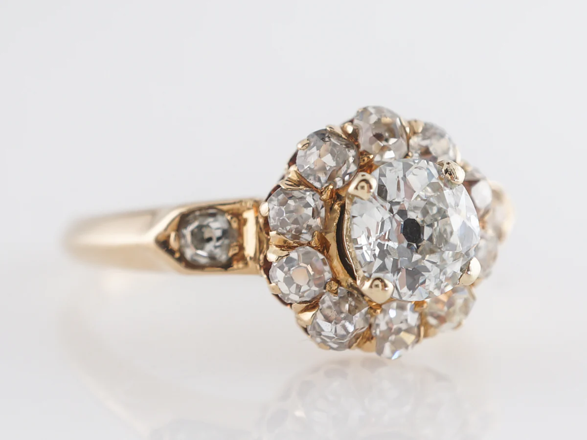 Vintage Mine Cut Halo Diamond Engagement Ring in Yellow Gold - Image 3