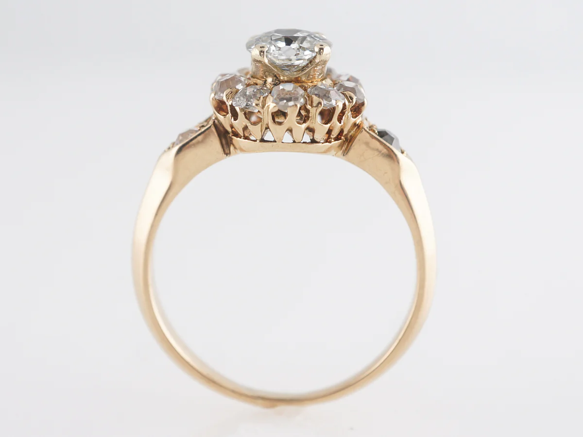 Vintage Mine Cut Halo Diamond Engagement Ring in Yellow Gold - Image 4