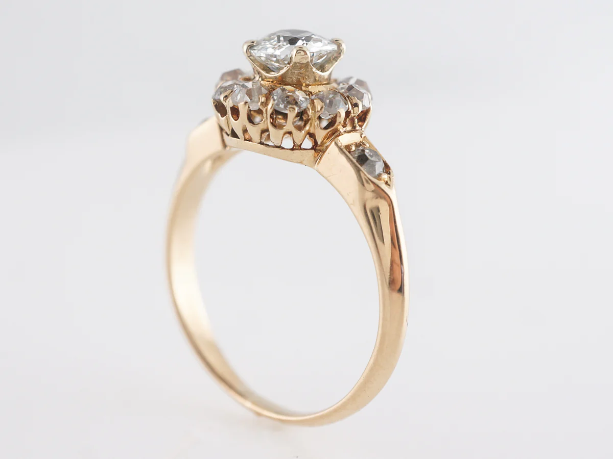 Vintage Mine Cut Halo Diamond Engagement Ring in Yellow Gold - Image 5