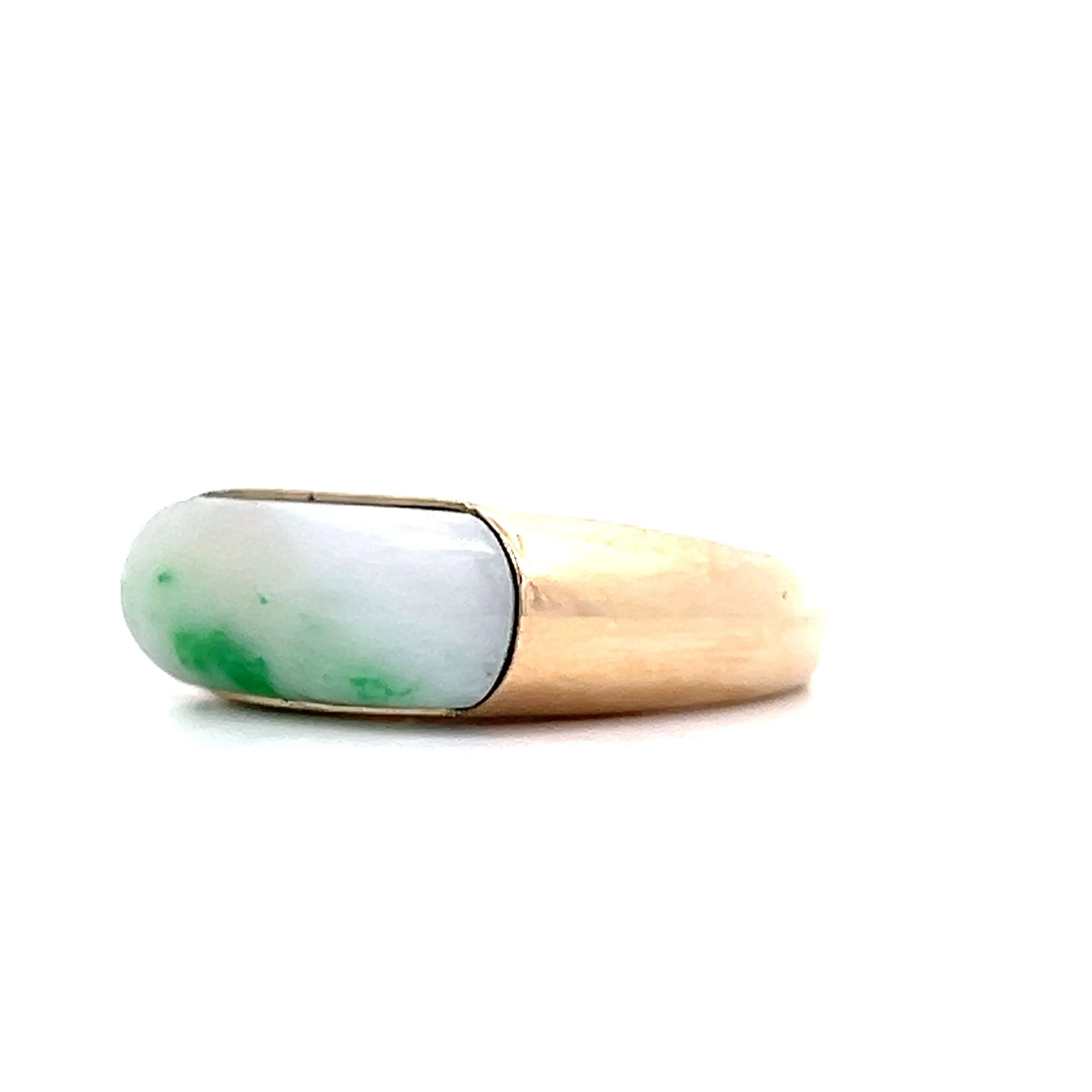 Vintage Moss on Snow Jadeite Ring in 14k Yellow Gold - Image 2