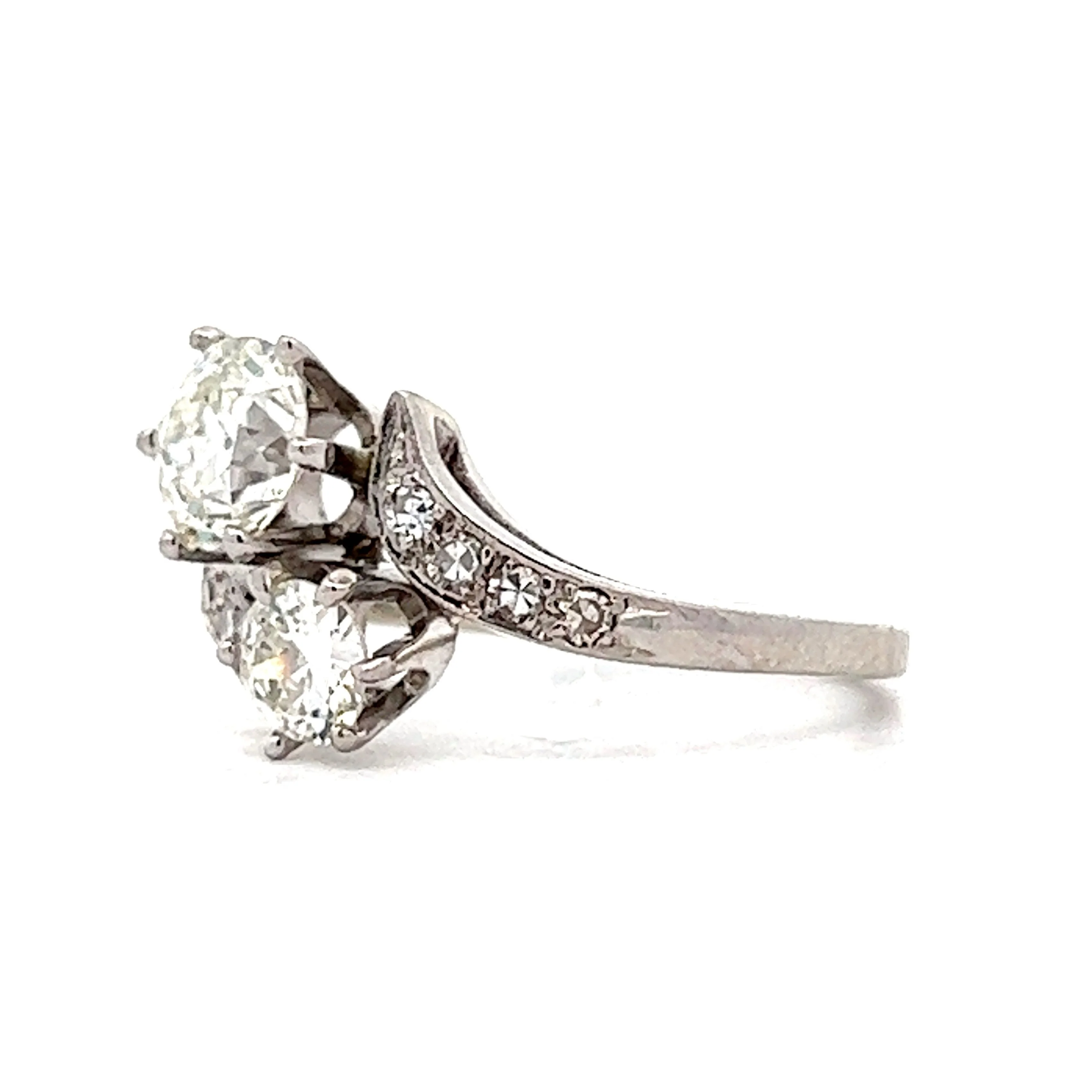 Vintage Old European Cut Toi Et Moi Engagement Ring in 14k White Gold - Image 2