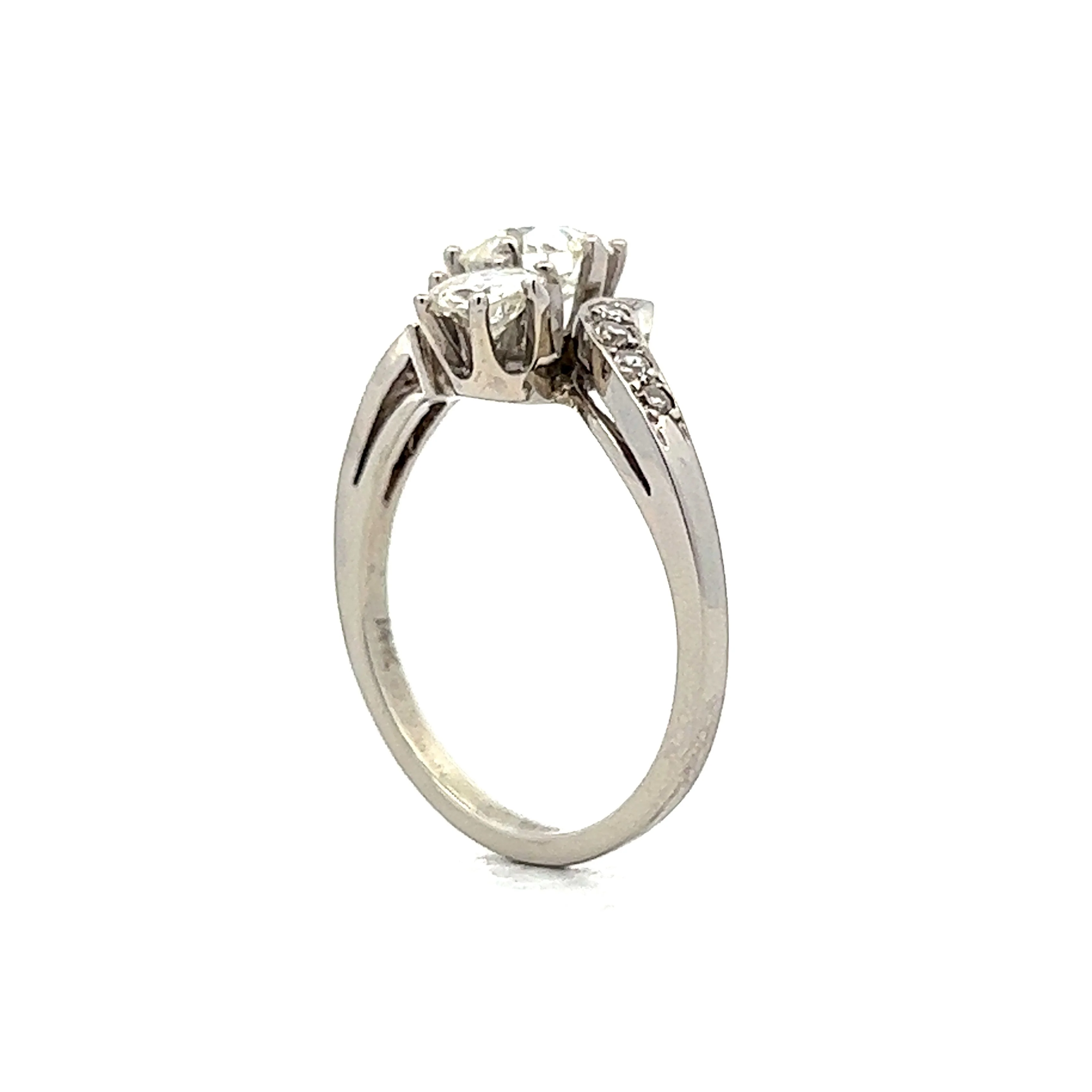 Vintage Old European Cut Toi Et Moi Engagement Ring in 14k White Gold - Image 4
