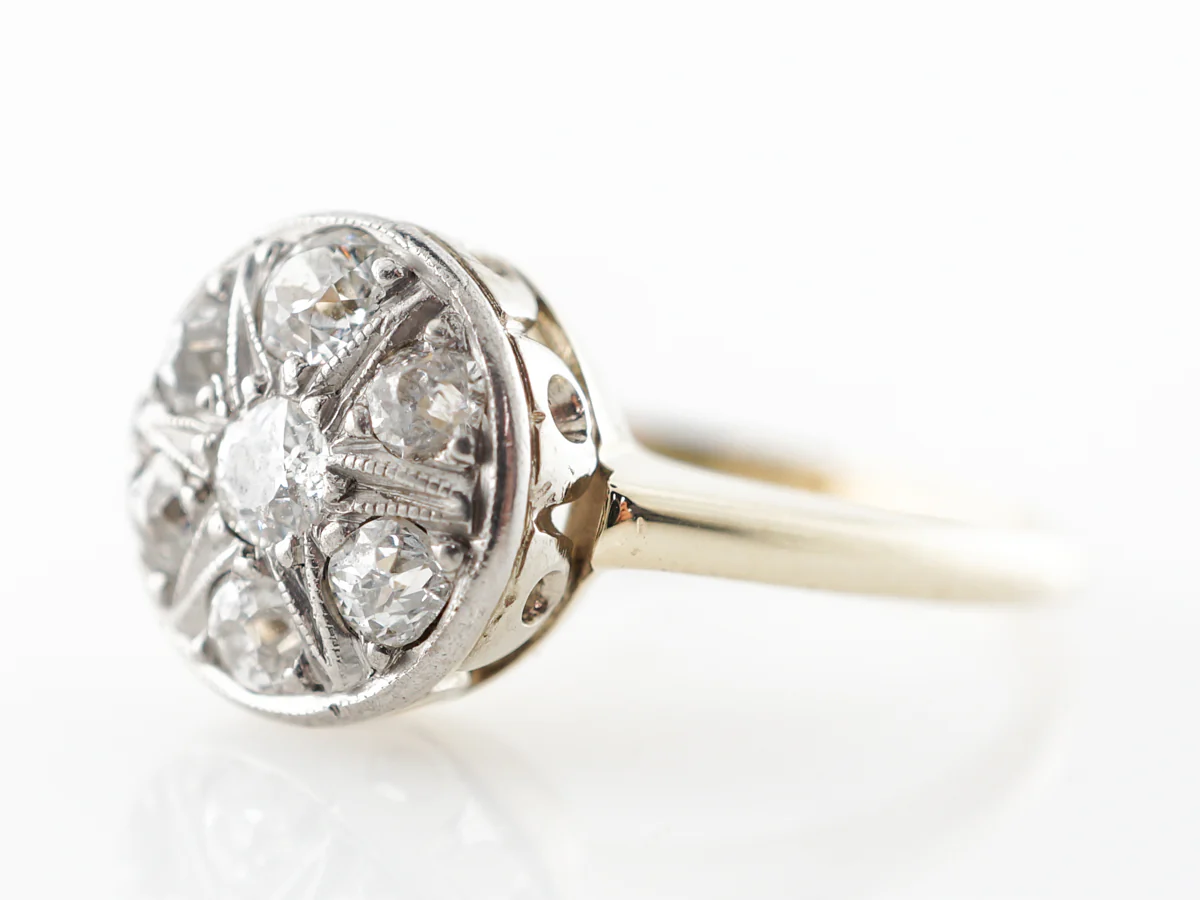 Vintage Old Mine Cut Diamond Cluster Engagement Ring - Image 2