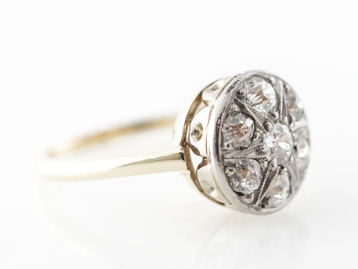 Vintage Old Mine Cut Diamond Cluster Engagement Ring - Image 3