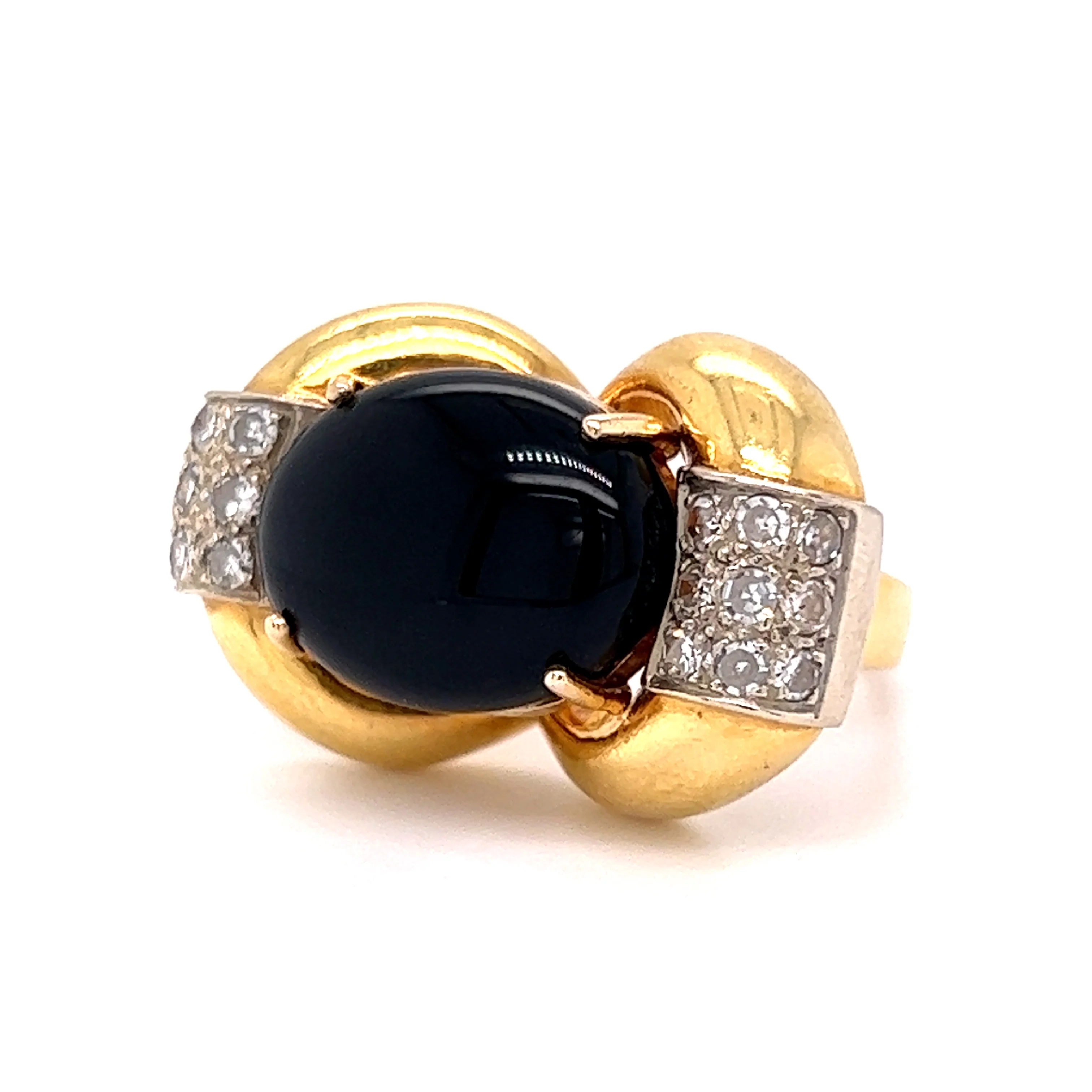 Vintage Onyx & Diamond Cocktail Ring 18k Yellow Gold - Image 2