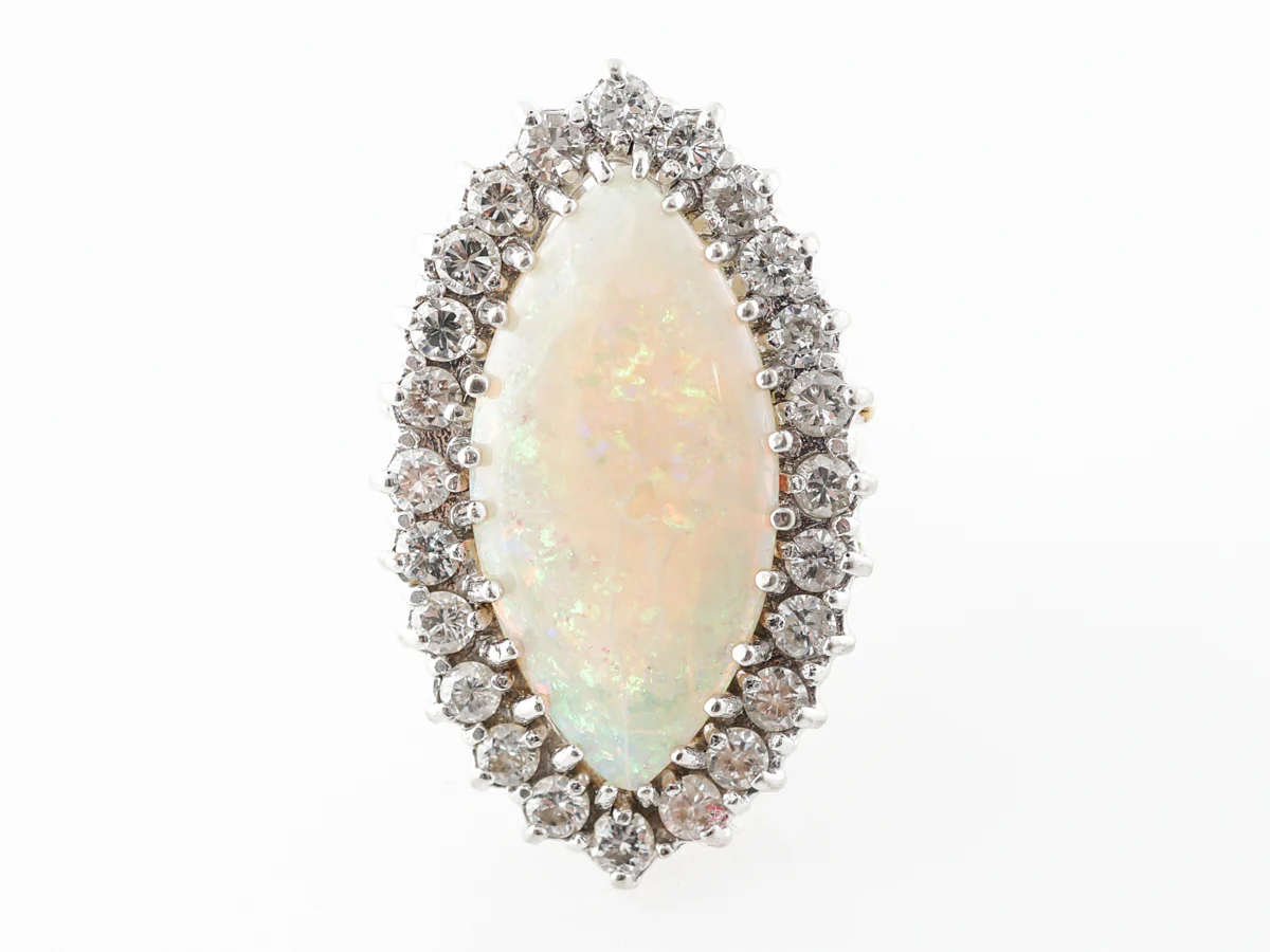 Vintage Opal & Diamond Ring 14k White & Yellow Gold