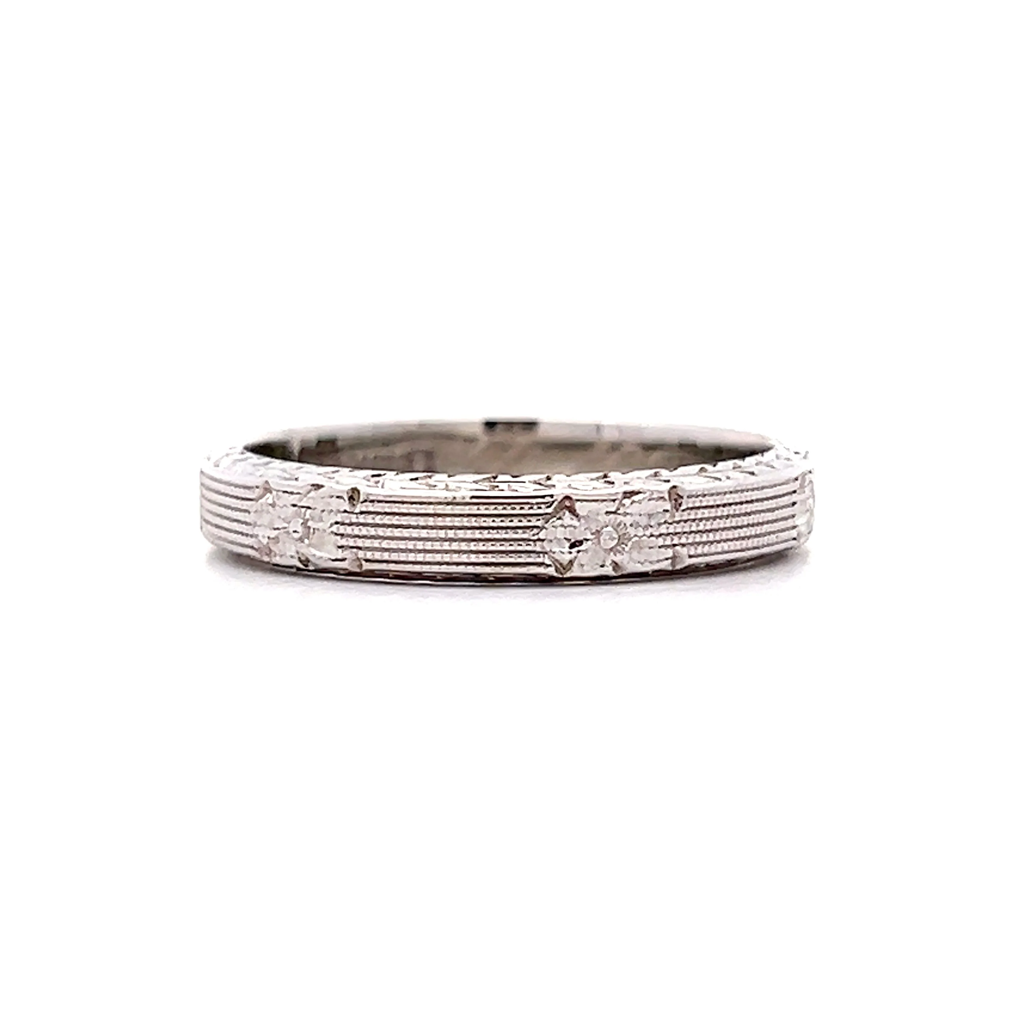 Vintage Orange Blossom & Chevron Wedding Band in 18k - Image 2