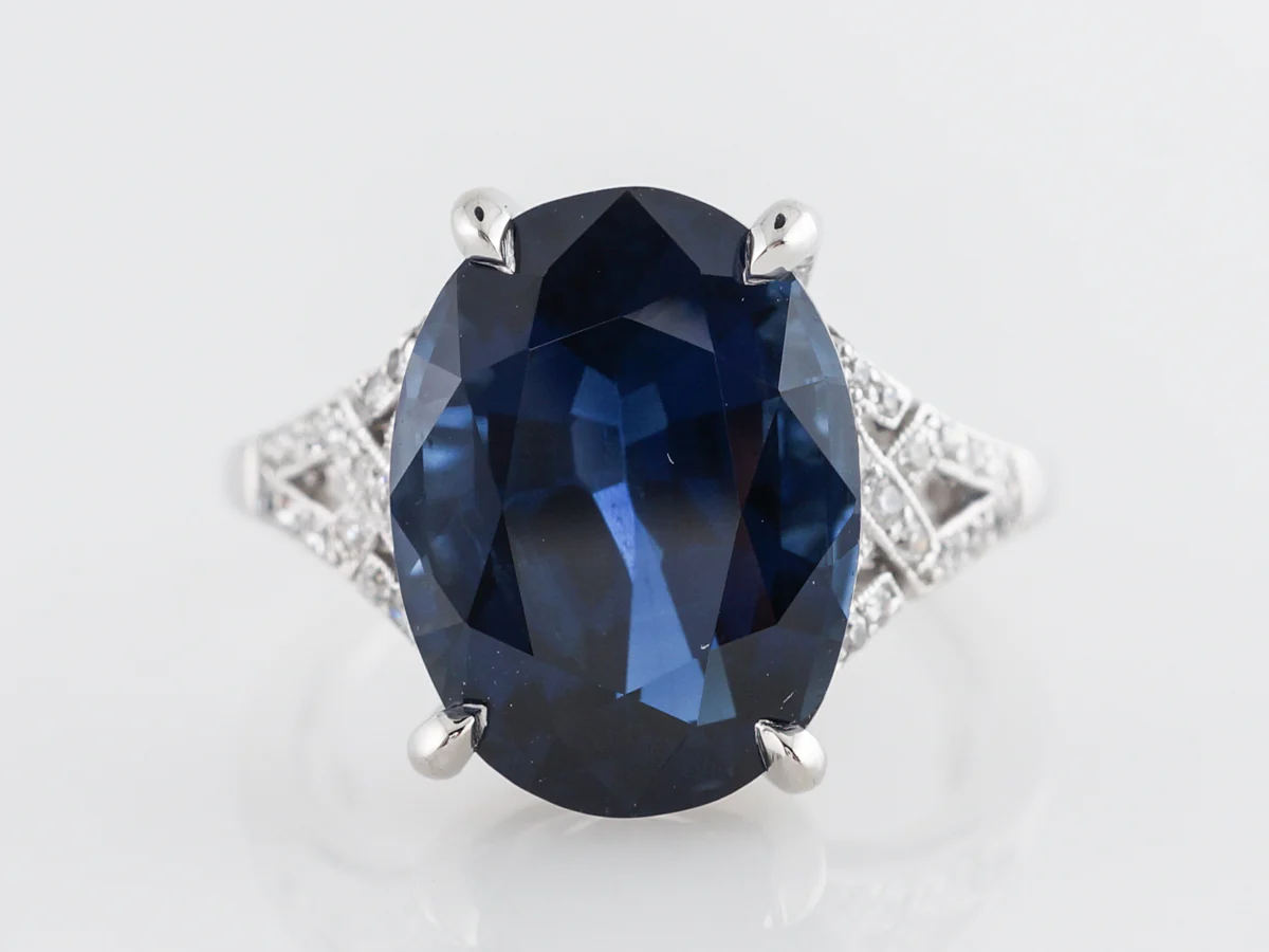 Vintage Oval Cut Sapphire w/ Diamonds in Platinum