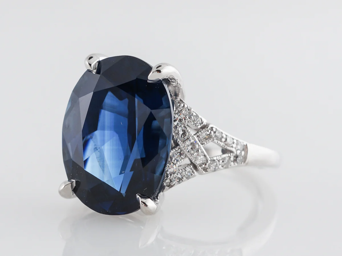 Vintage Oval Cut Sapphire w/ Diamonds in Platinum - Image 2
