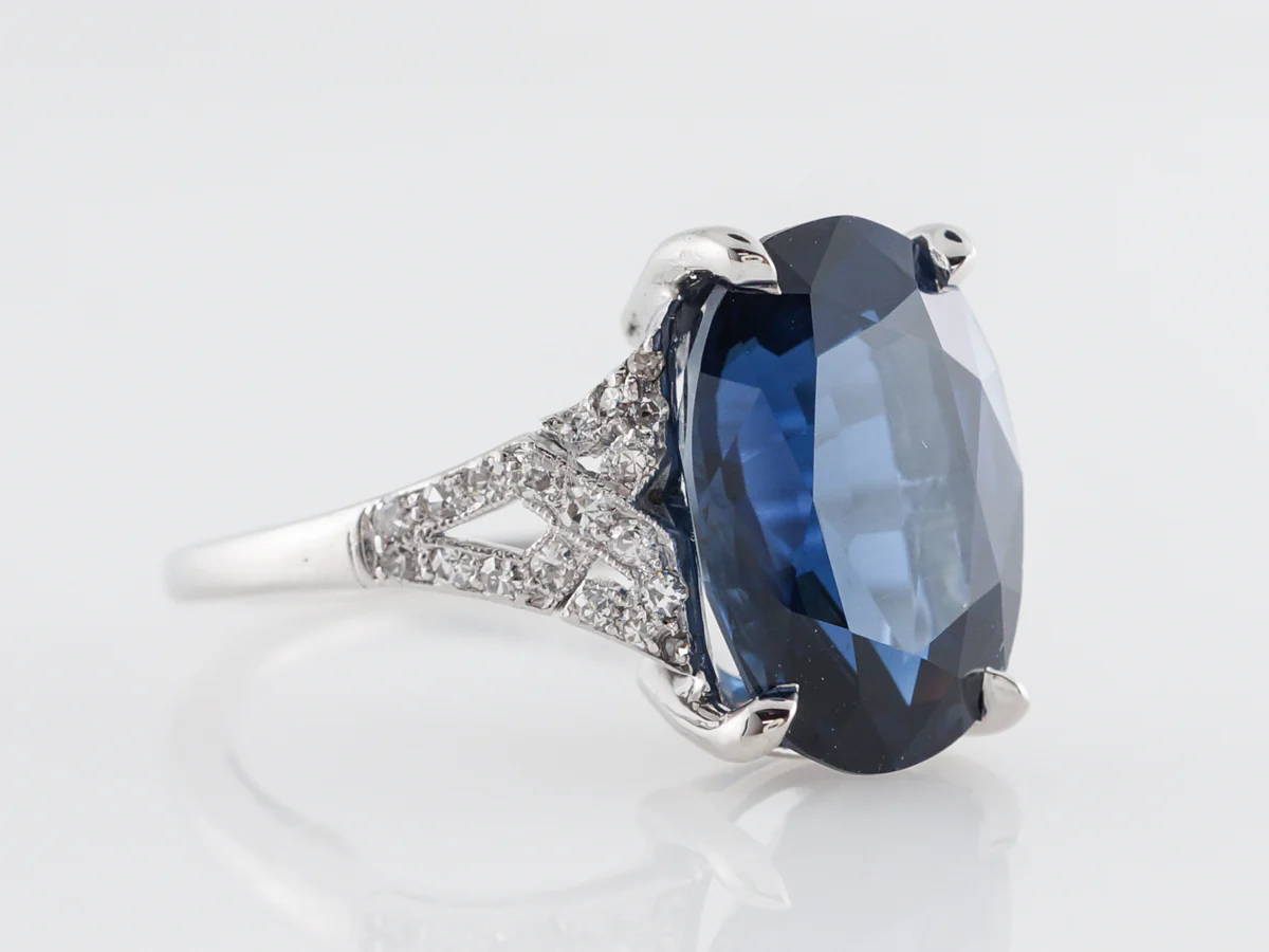 Vintage Oval Cut Sapphire w/ Diamonds in Platinum - Image 3