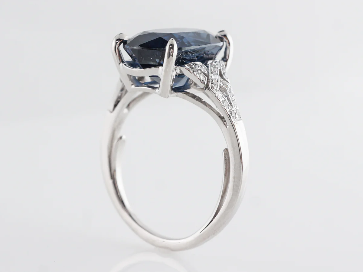Vintage Oval Cut Sapphire w/ Diamonds in Platinum - Image 5
