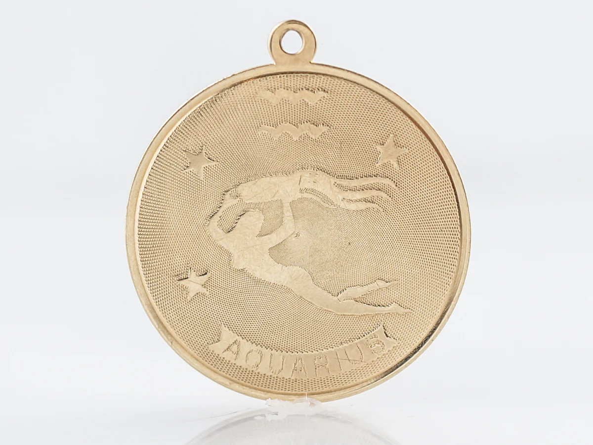 Vintage Pendant Charm Gold Aquarius Coin Mid-Century 14k Yellow Gold - Image 2