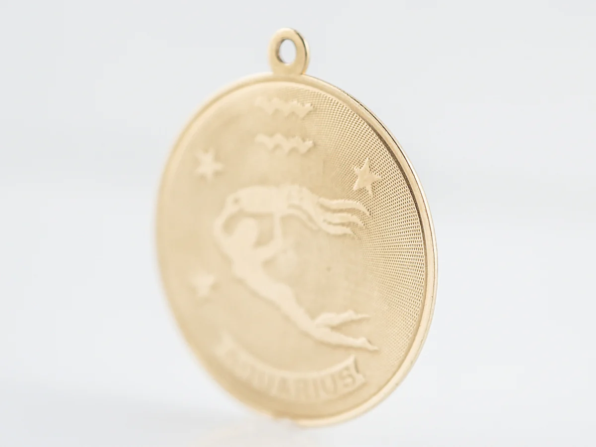 Vintage Pendant Charm Gold Aquarius Coin Mid-Century 14k Yellow Gold - Image 3