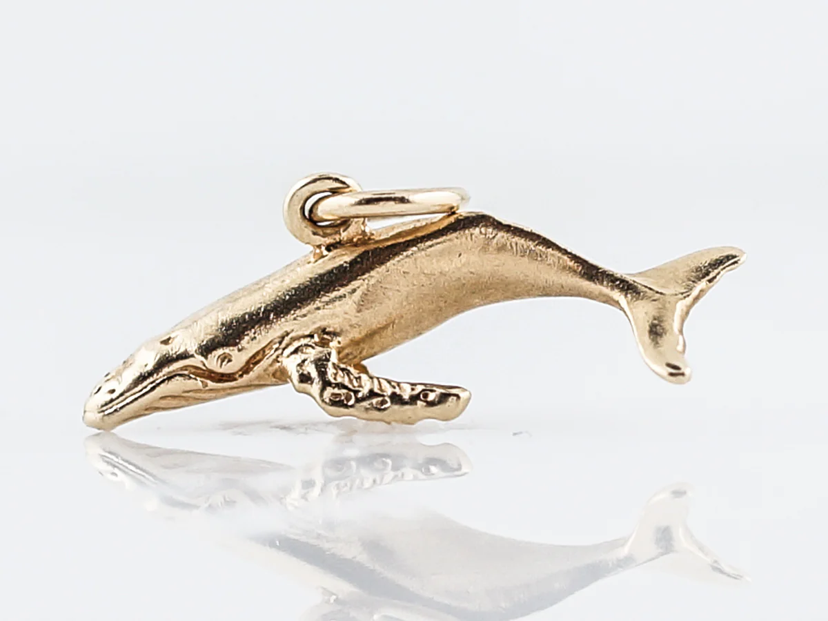 Vintage Pendant Charm Whale Mid-Century 14k Yellow Gold