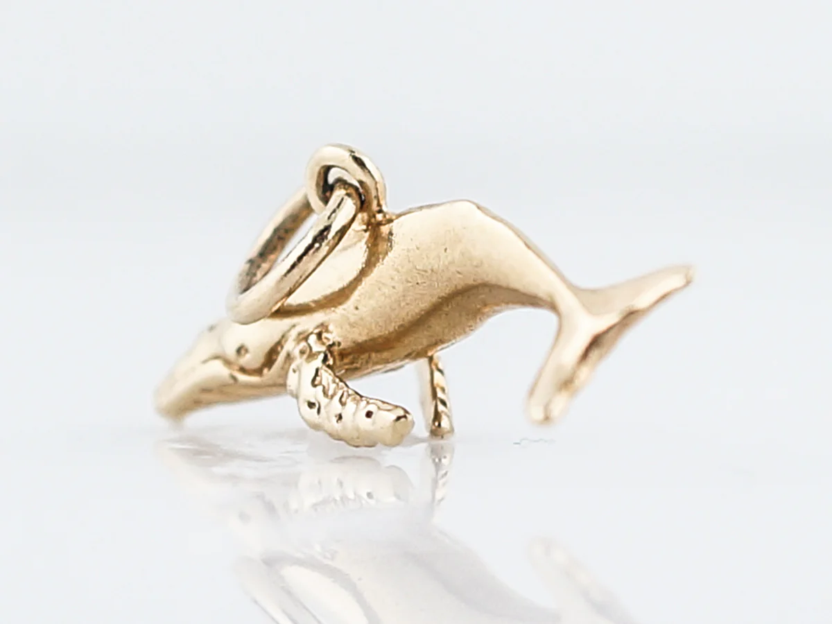 Vintage Pendant Charm Whale Mid-Century 14k Yellow Gold - Image 2