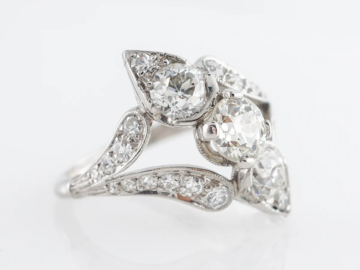 Vintage Petri Deco Diamond Cocktail Ring in Platinum - Image 2