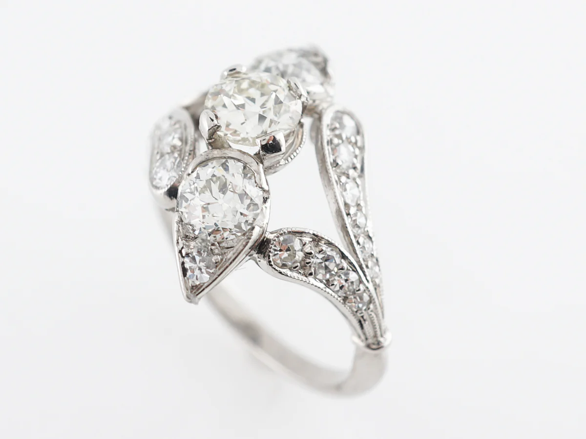 Vintage Petri Deco Diamond Cocktail Ring in Platinum - Image 4