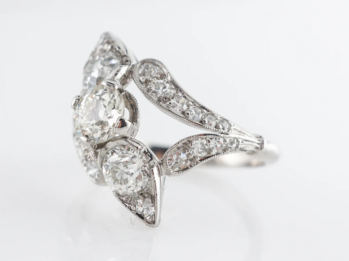 Vintage Petri Deco Diamond Cocktail Ring in Platinum - Image 5