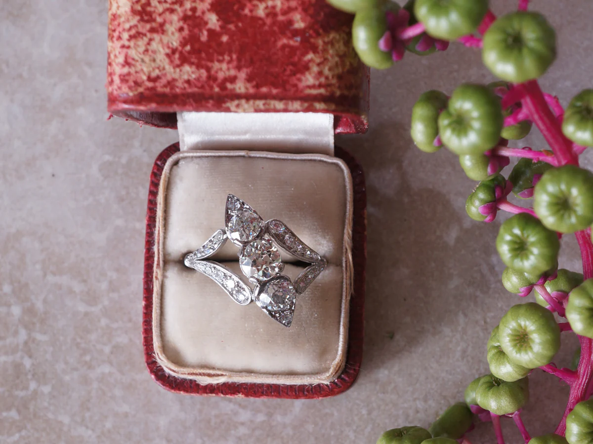 Vintage Petri Deco Diamond Cocktail Ring in Platinum - Image 6