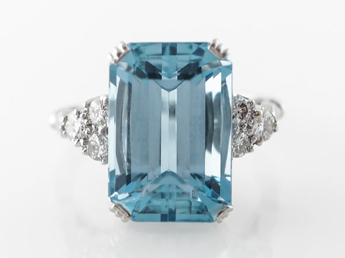 Vintage Petri Jewelers Emerald Cut Aquamarine & Diamond Ring