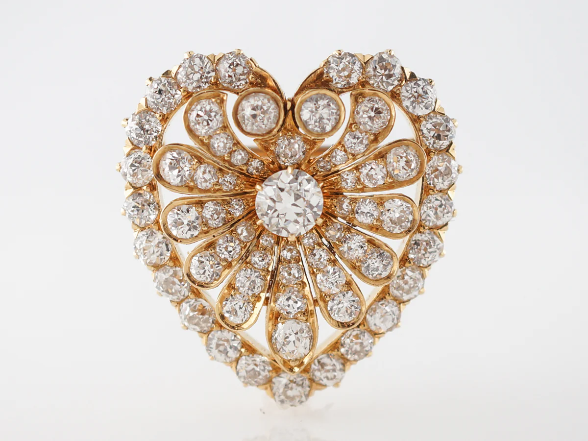Vintage Pin Victorian 4.17 Old European, Old Mine Cut Diamonds in 14k Yellow Gold