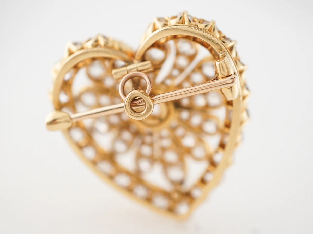Vintage Pin Victorian 4.17 Old European, Old Mine Cut Diamonds in 14k Yellow Gold - Image 3