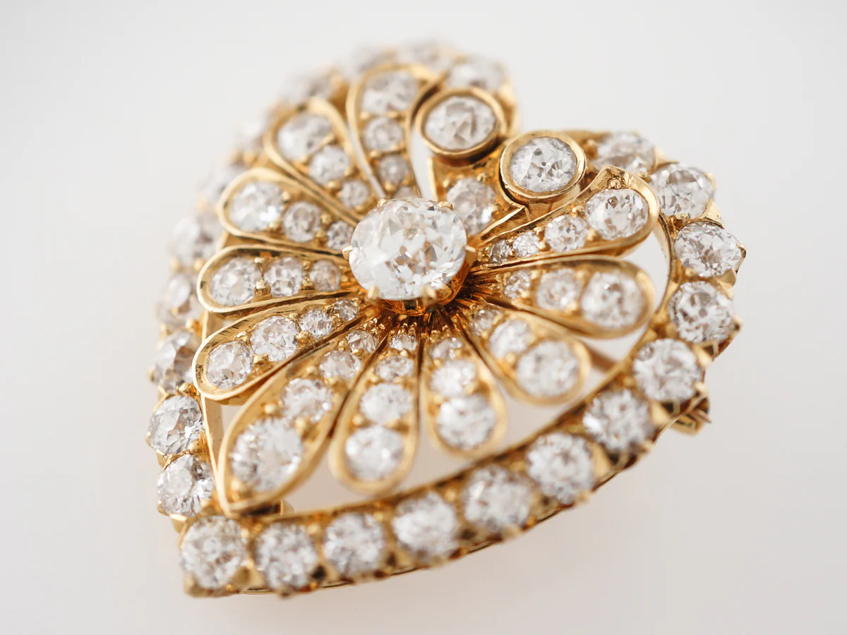 Vintage Pin Victorian 4.17 Old European, Old Mine Cut Diamonds in 14k Yellow Gold - Image 4