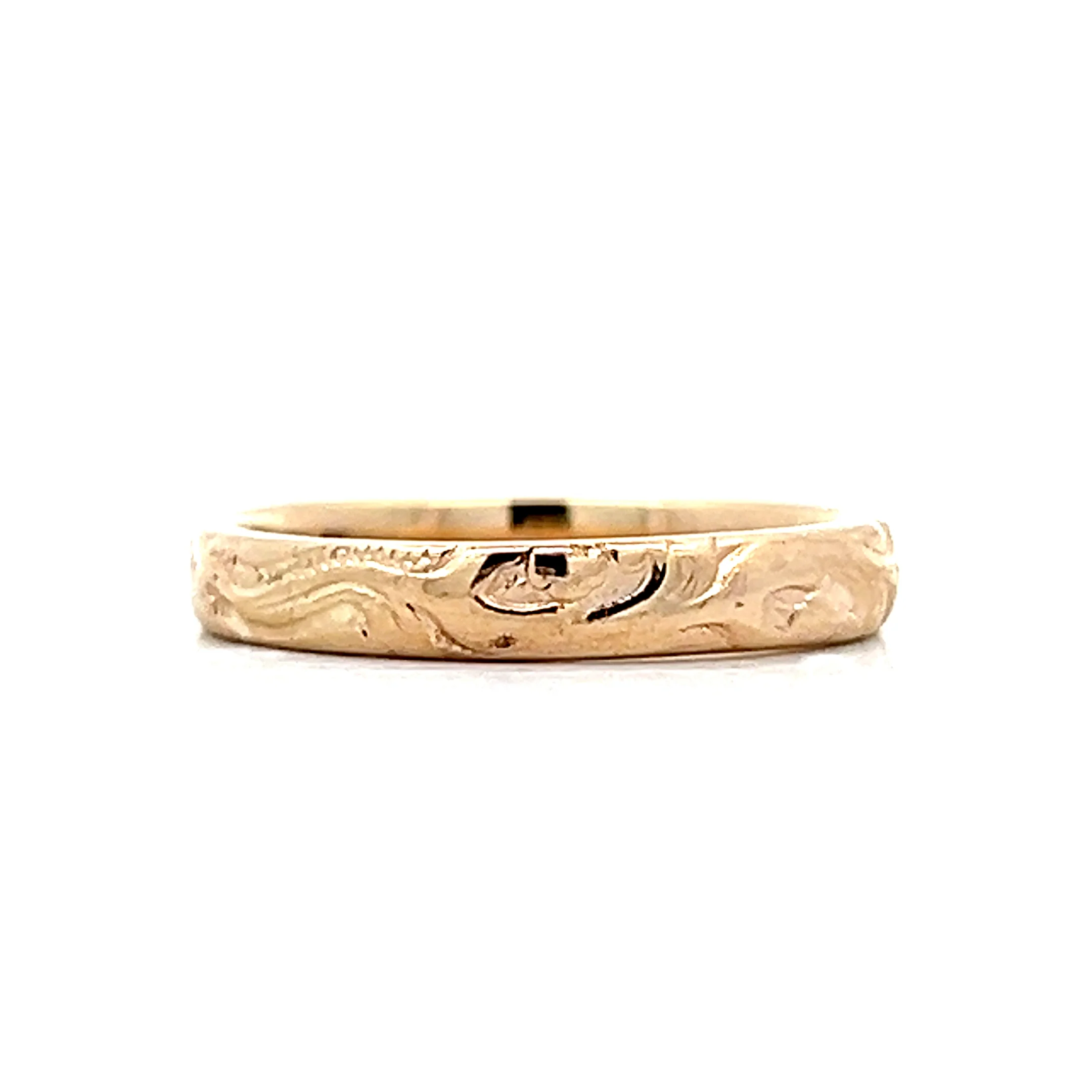 Vintage Retro 3mm Engraved Wedding Band in 14k - Image 2