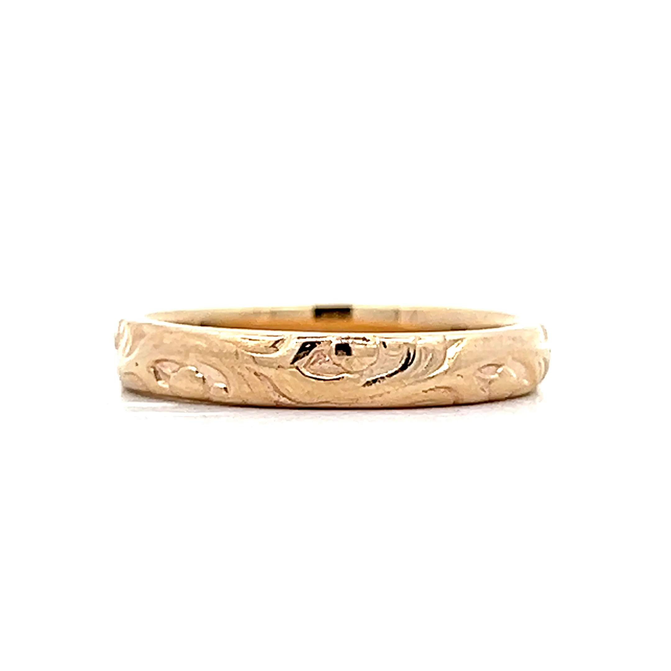 Vintage Retro 3mm Engraved Wedding Band in 14k - Image 3