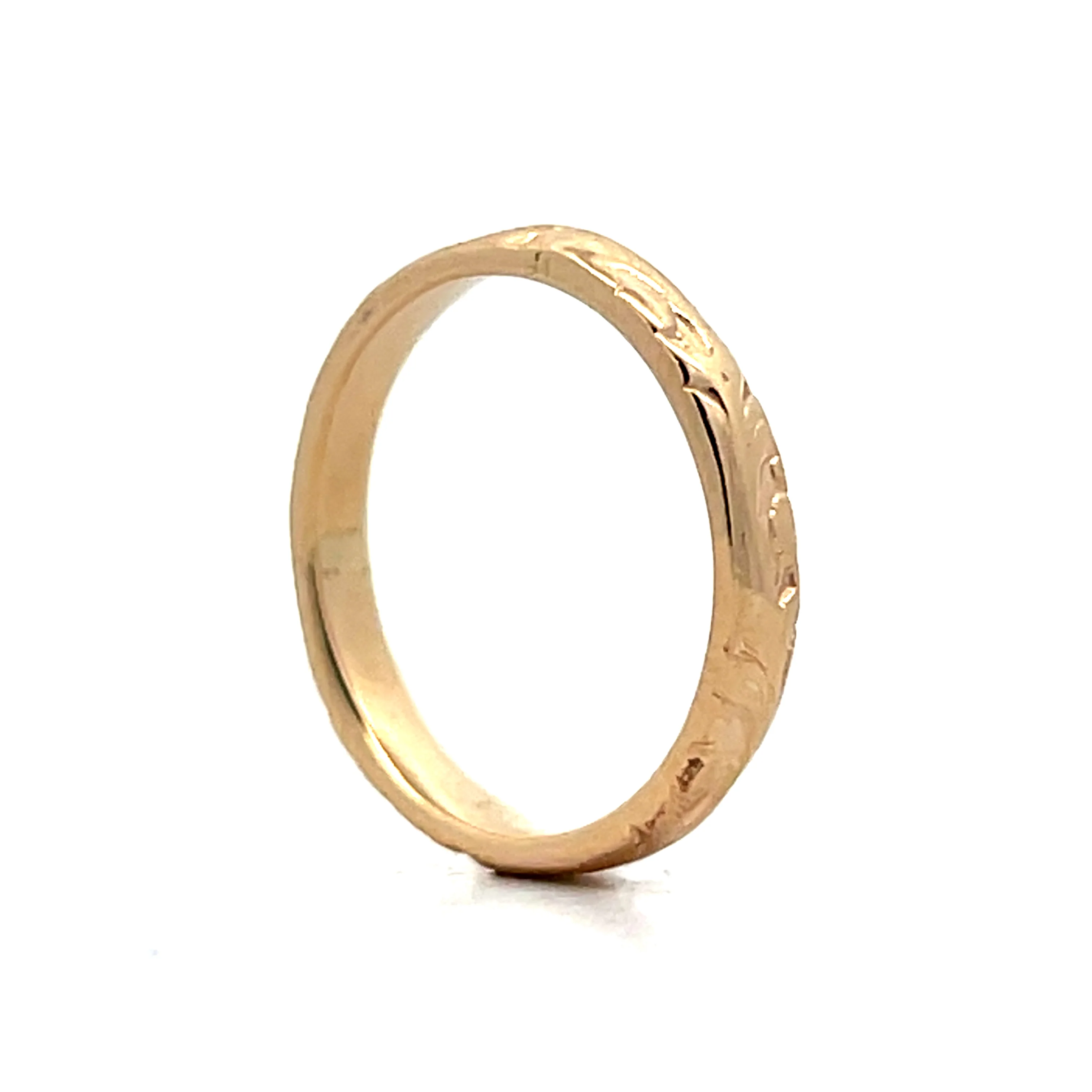 Vintage Retro 3mm Engraved Wedding Band in 14k - Image 5