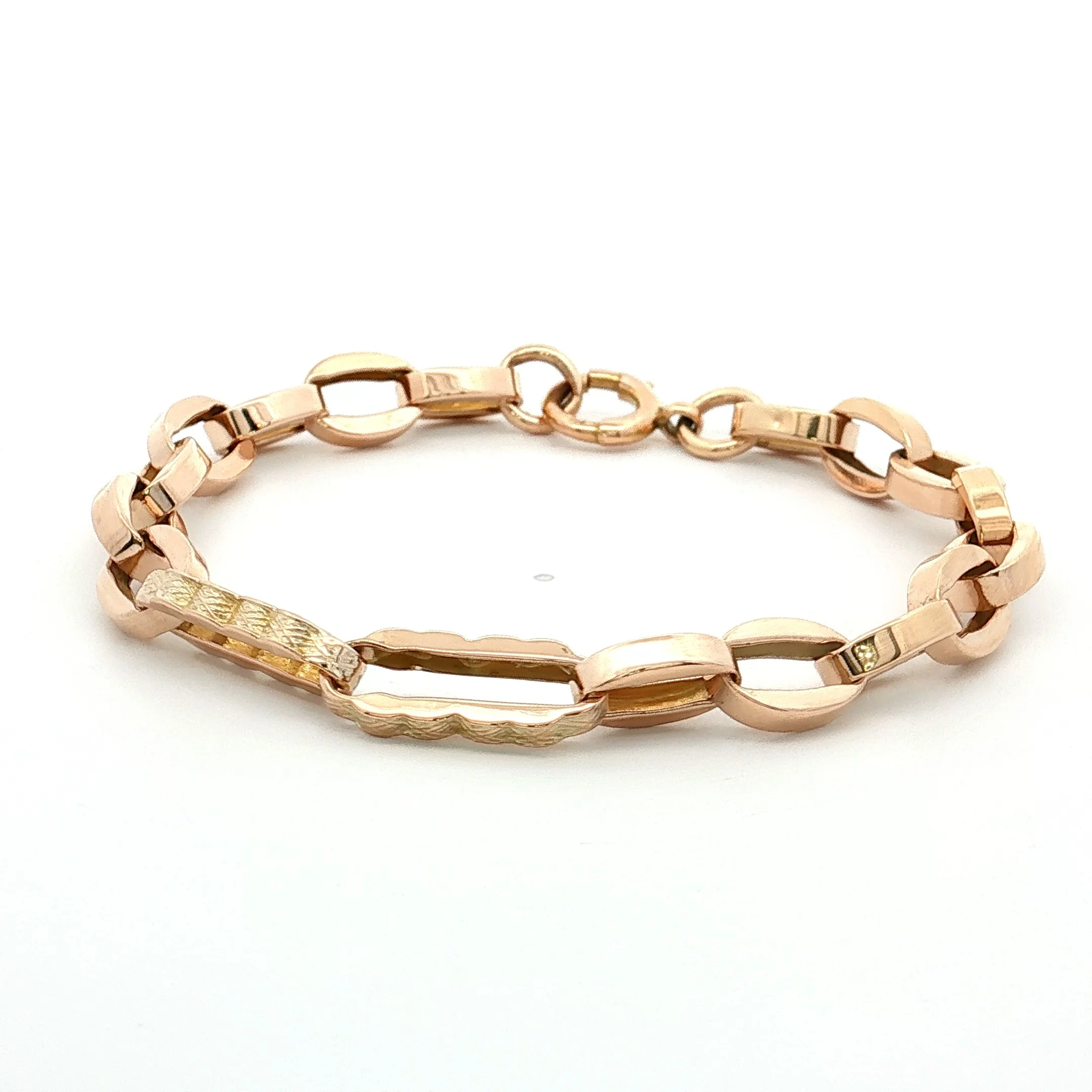 Vintage Retro Chain Link Bracelet 10k Rose & Yellow Gold - Image 2