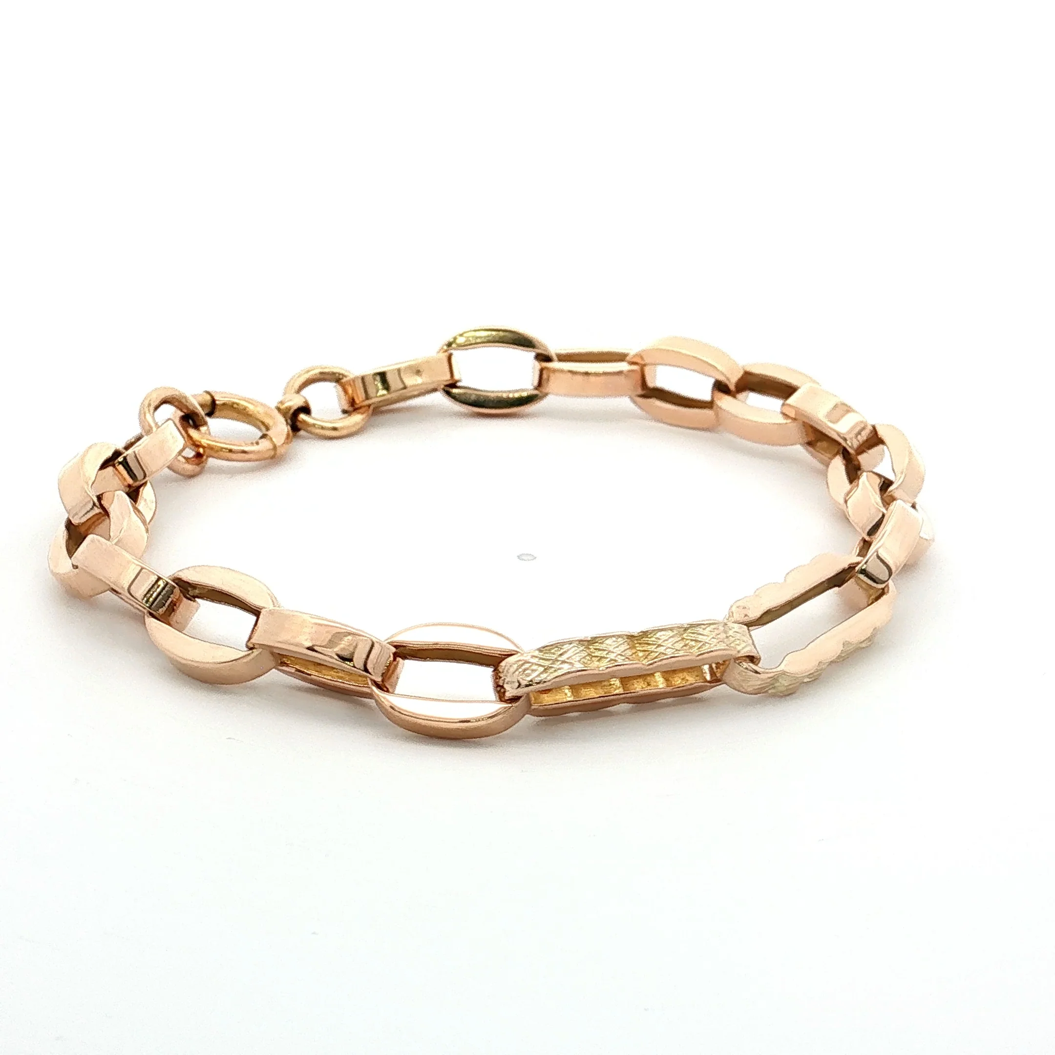 Vintage Retro Chain Link Bracelet 10k Rose & Yellow Gold - Image 3