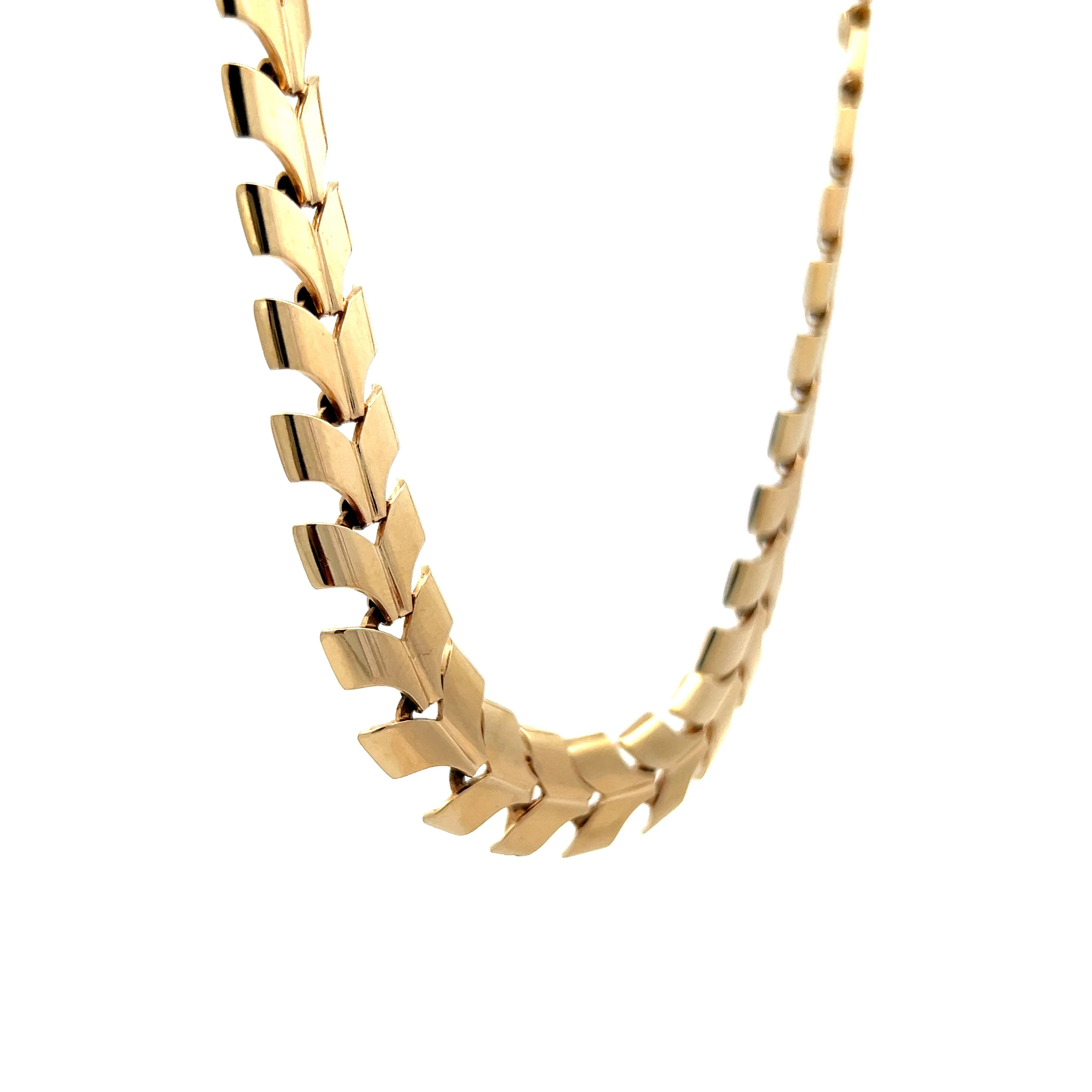 Vintage Retro Chevron Statement Necklace in 14k Yellow Gold - Image 3